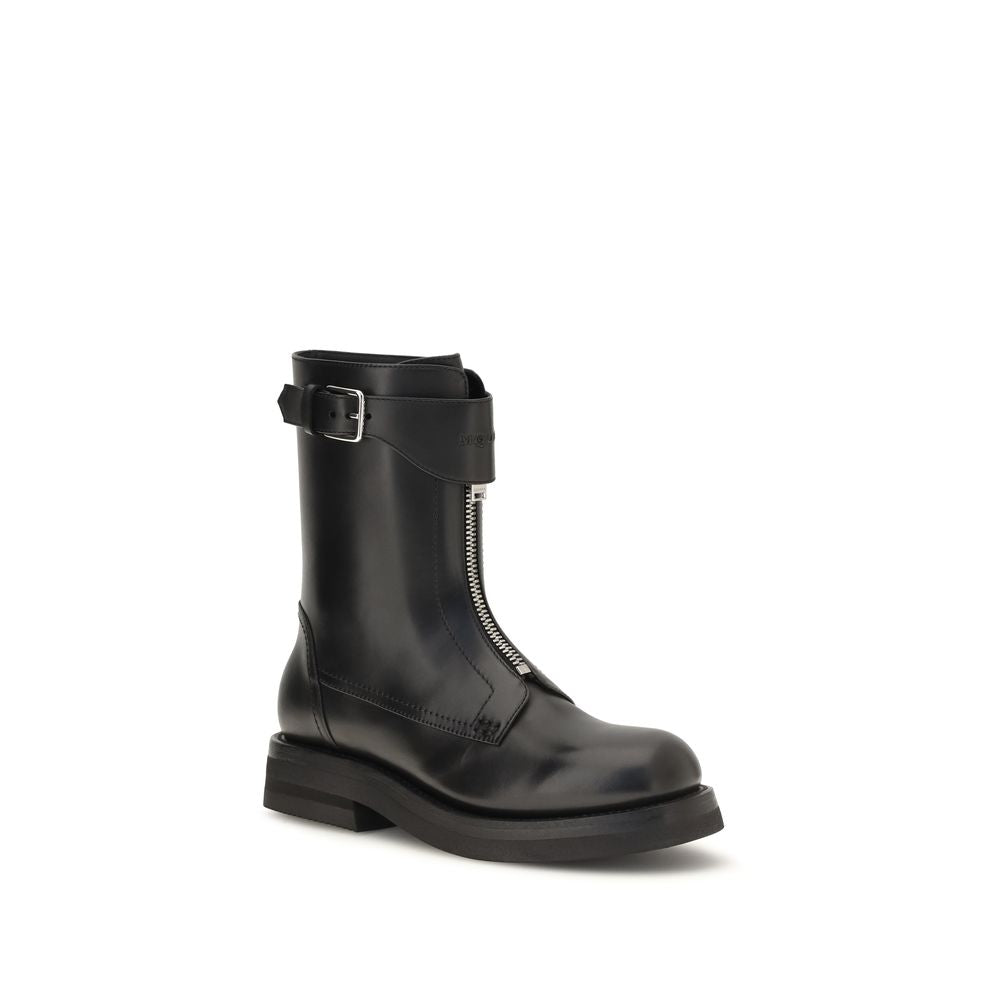 Alexander McQueen Black Calf Leather Bos Taurus Lace-Up Boots | Regal Royce