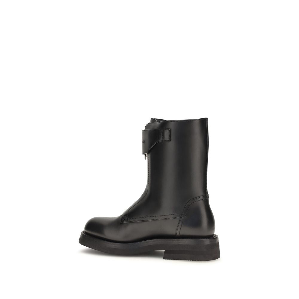 Alexander McQueen Black Calf Leather Bos Taurus Lace-Up Boots | Regal Royce