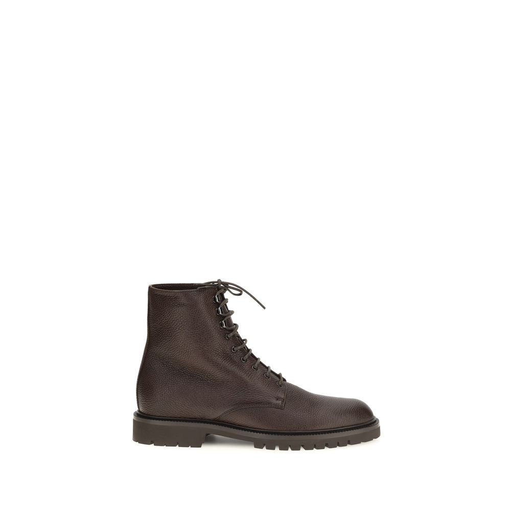 Brunello Cucinelli Brown Calf Leather Bos Taurus Lace-Up Boots | Regal Royce