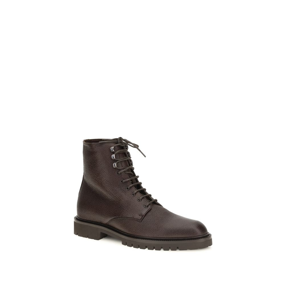 Brunello Cucinelli Brown Calf Leather Bos Taurus Lace-Up Boots | Regal Royce
