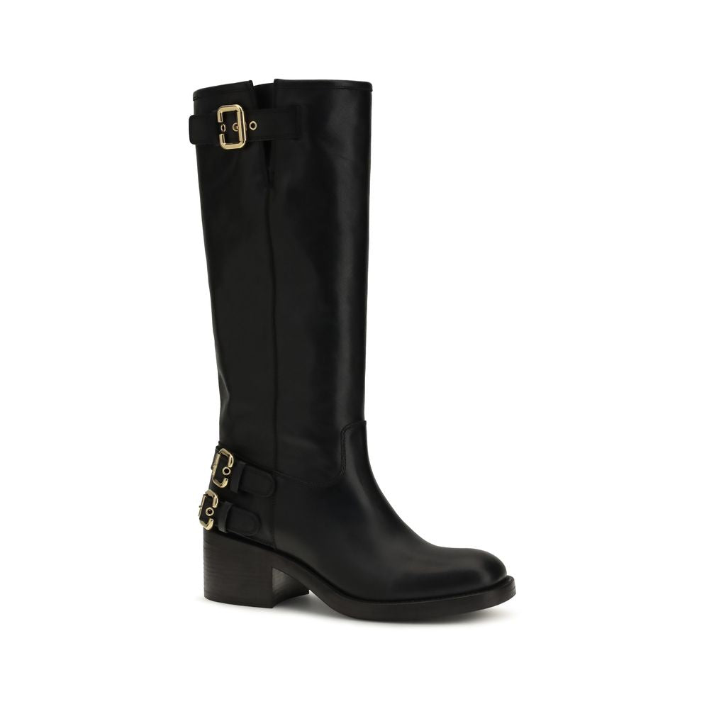 Chloé Black Calf Leather Bos Taurus Flat Boots | Regal Royce