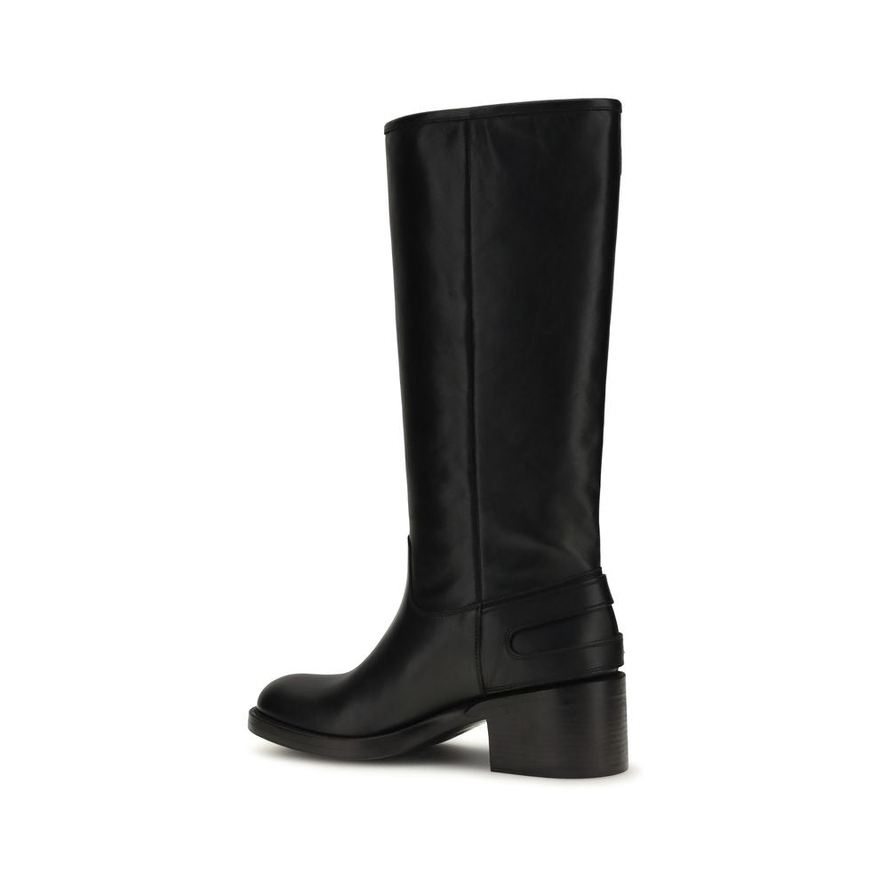 Chloé Black Calf Leather Bos Taurus Flat Boots | Regal Royce