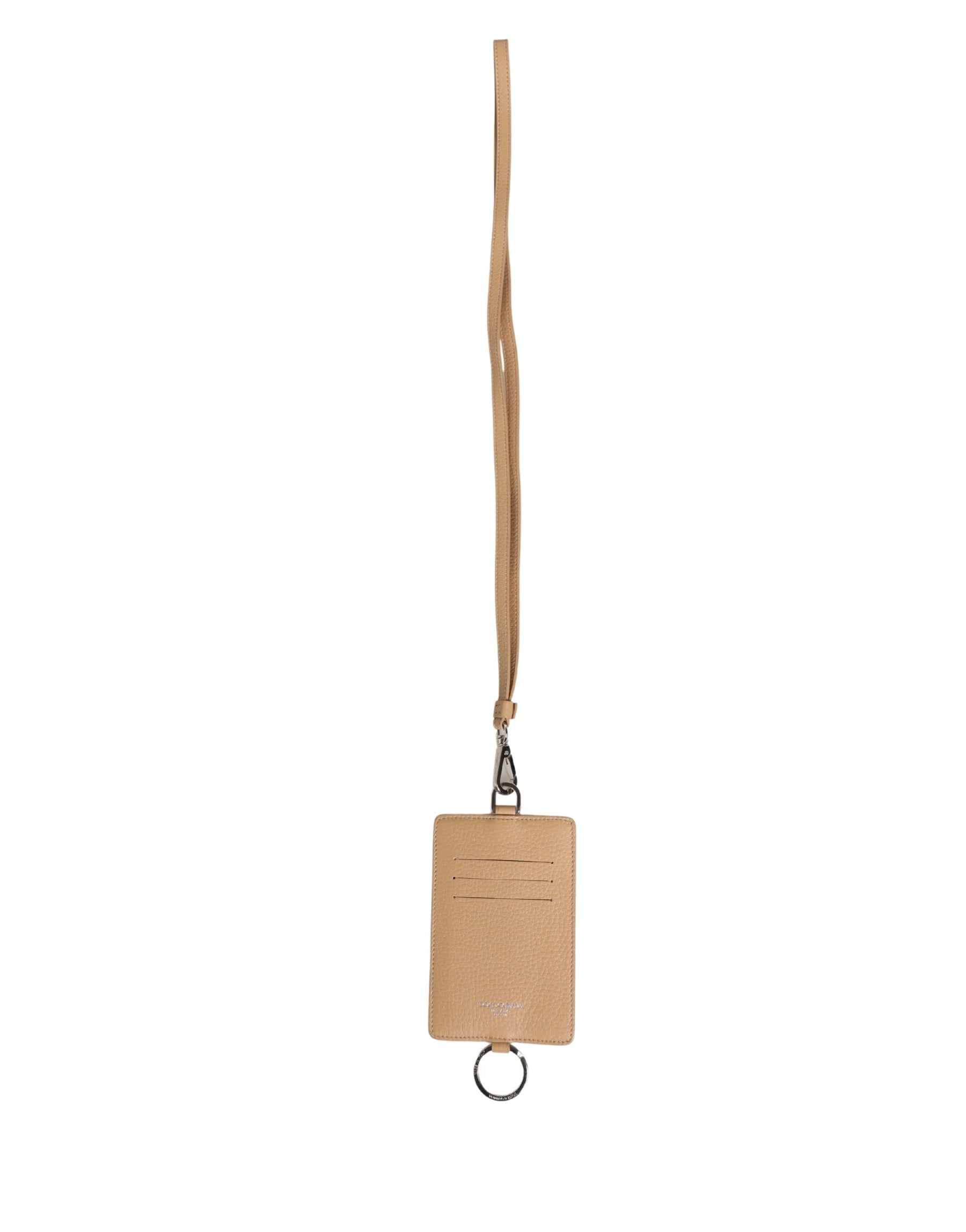 Dolce & Gabbana Beige Leather Logo Embossed Lanyard Card Holder Wallet | Regal Royce
