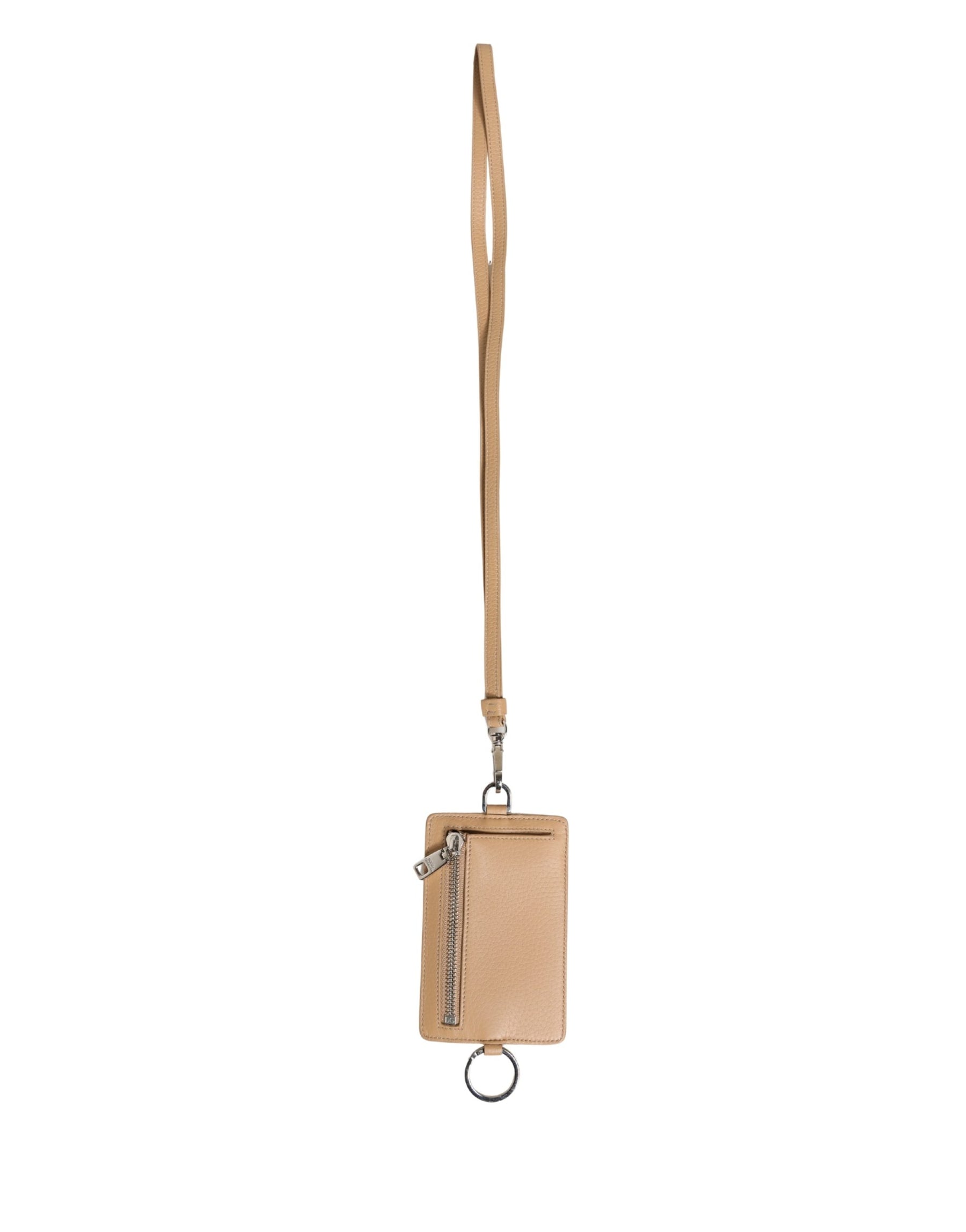 Dolce & Gabbana Beige Leather Logo Embossed Lanyard Card Holder Wallet | Regal Royce