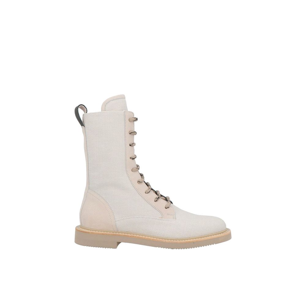 Brunello Cucinelli Beige Cotton Lace-Up Boots | Regal Royce