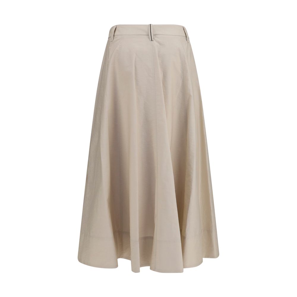Brunello Cucinelli Beige Cotton Midi Skirt | Regal Royce