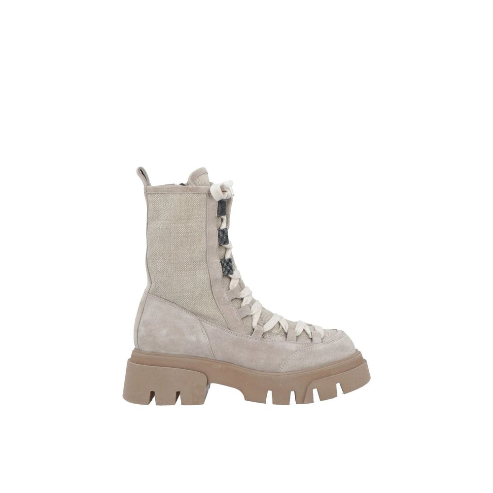Brunello Cucinelli Beige Leather Lace-Up Boots | Regal Royce