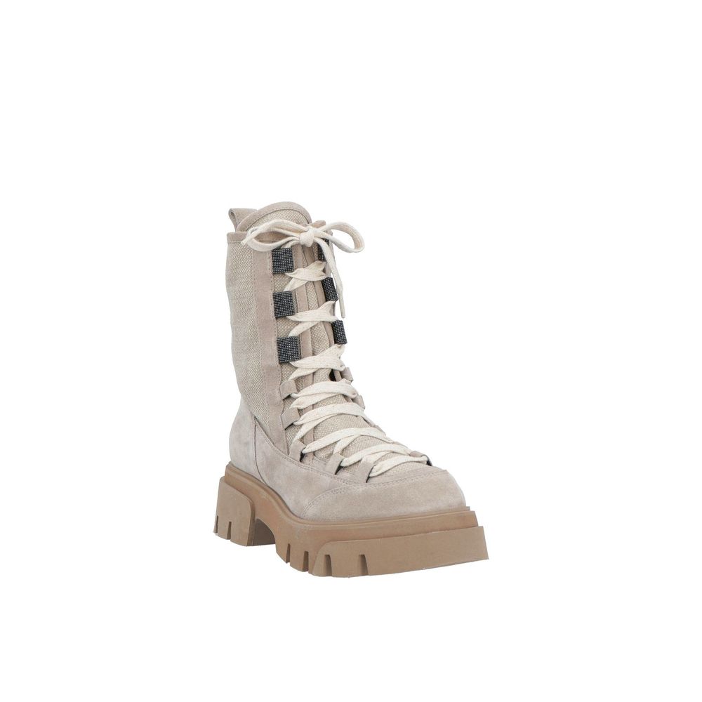 Brunello Cucinelli Beige Leather Lace-Up Boots | Regal Royce