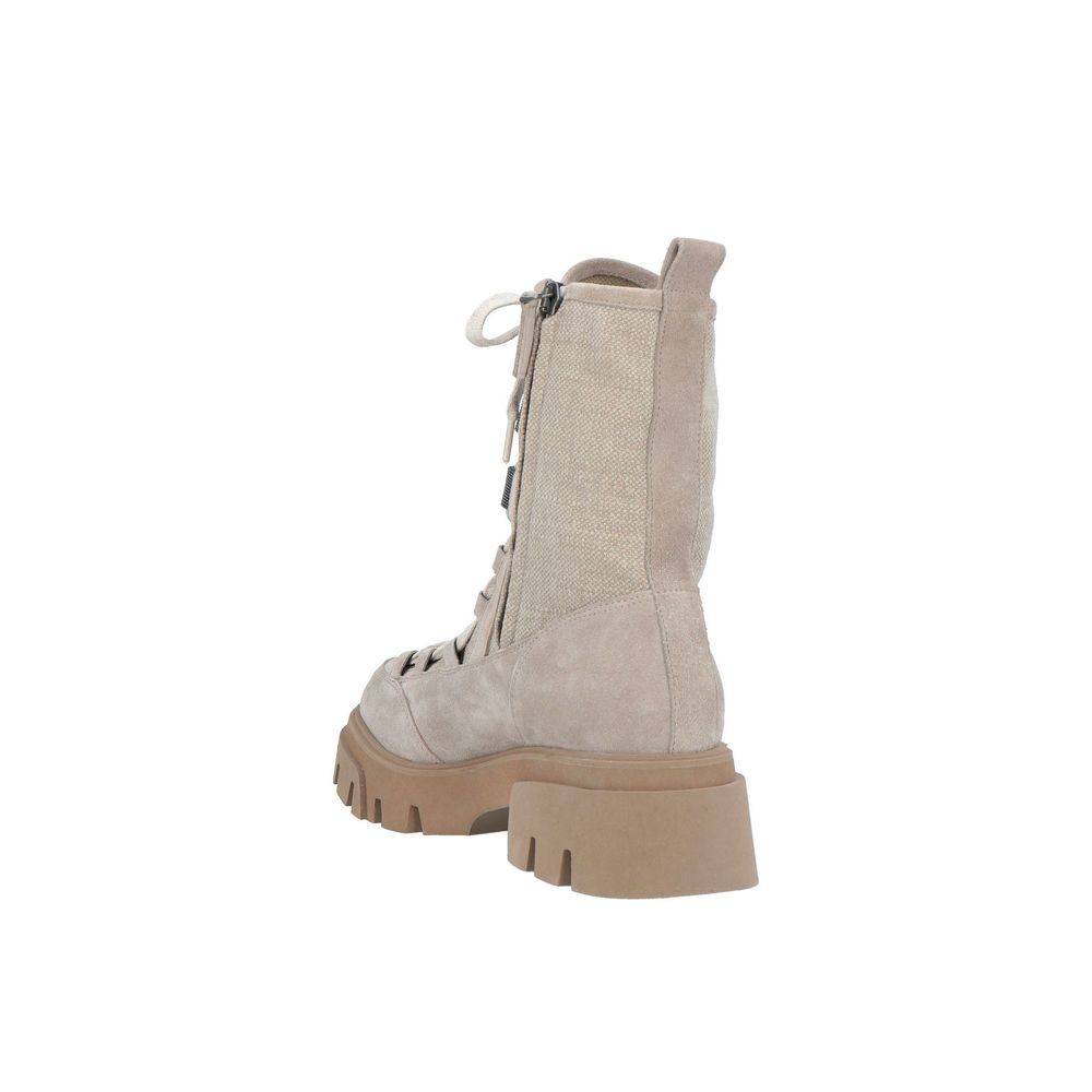 Brunello Cucinelli Beige Leather Lace-Up Boots | Regal Royce