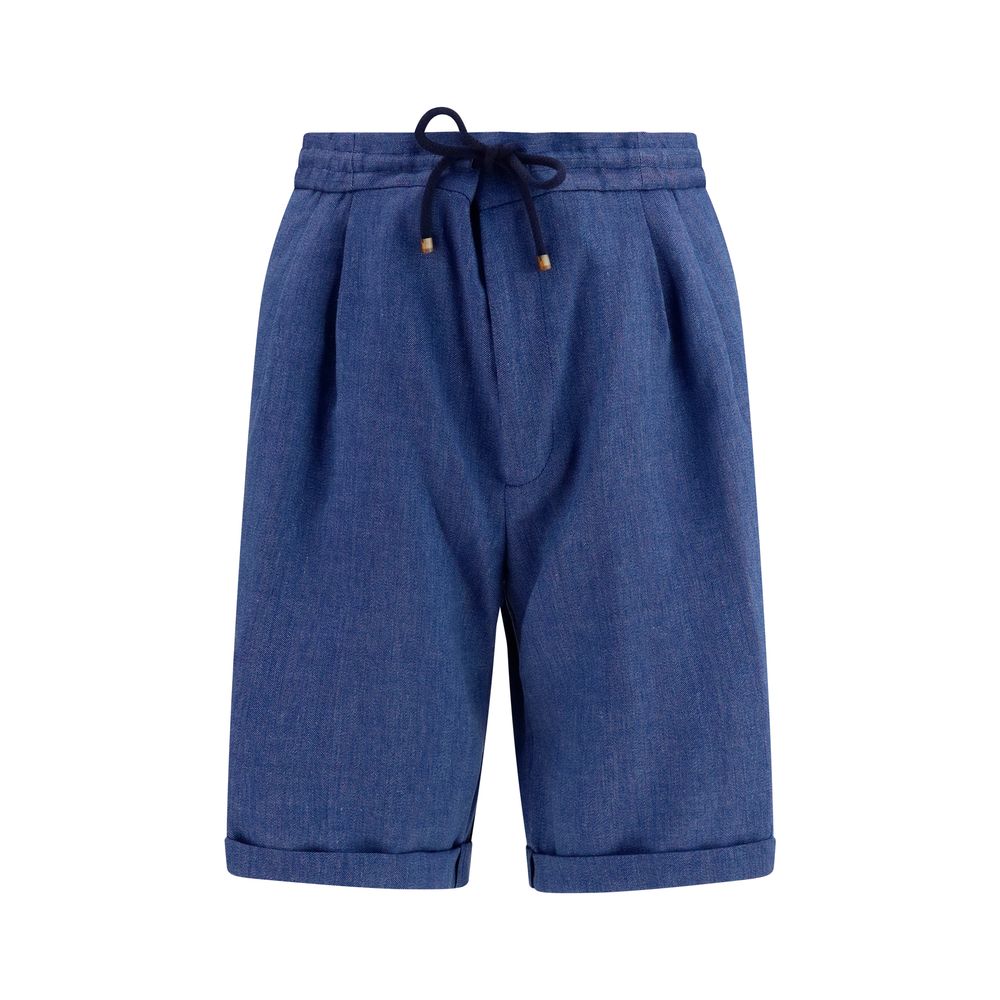 Brunello Cucinelli Blue Linen Bermuda Shorts | Regal Royce