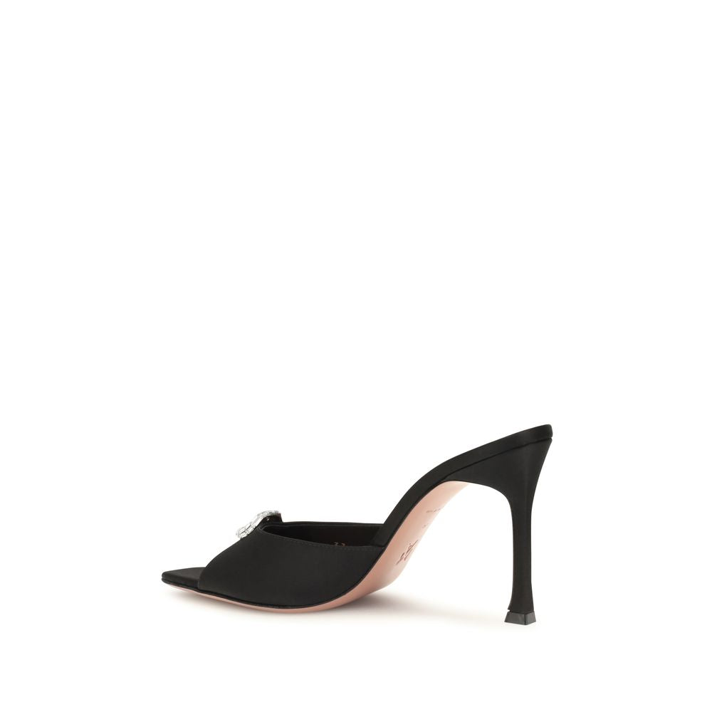Amina Muaddi Black Silk Stiletto Heel Sandals | Regal Royce