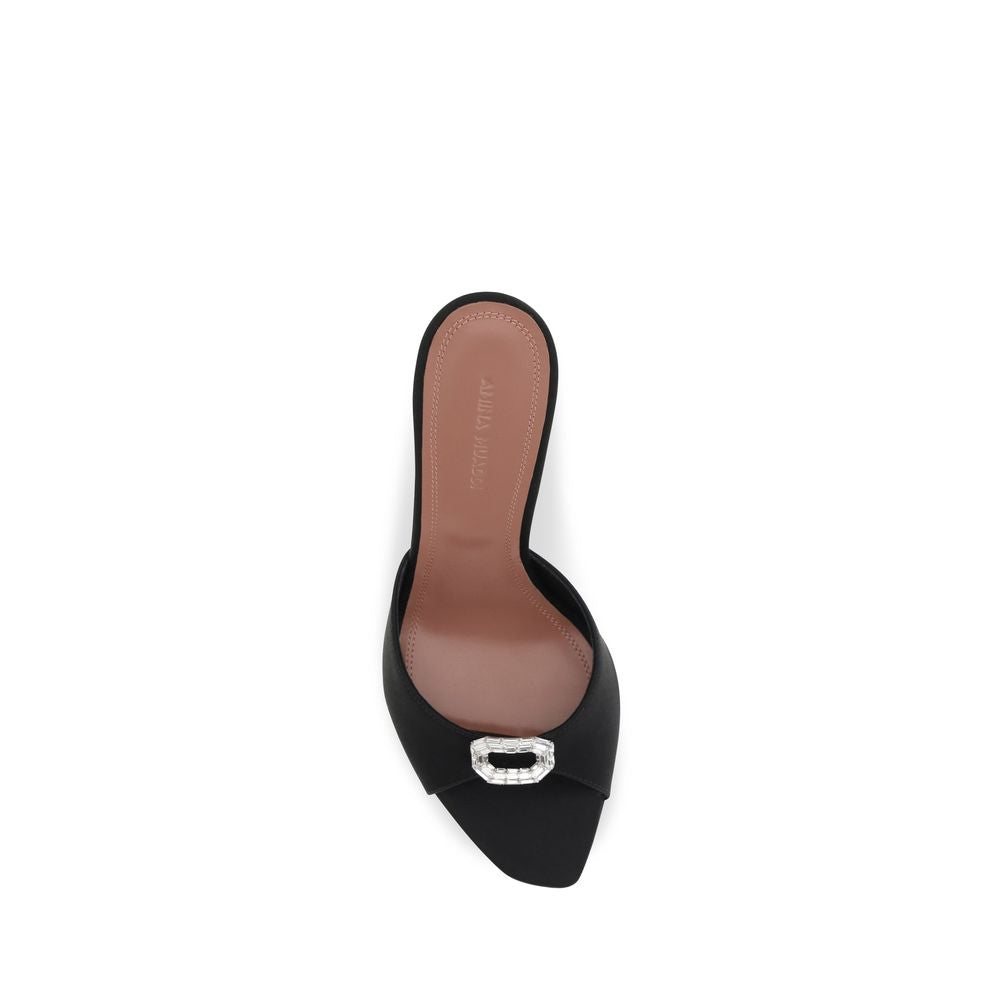 Amina Muaddi Black Silk Stiletto Heel Sandals | Regal Royce