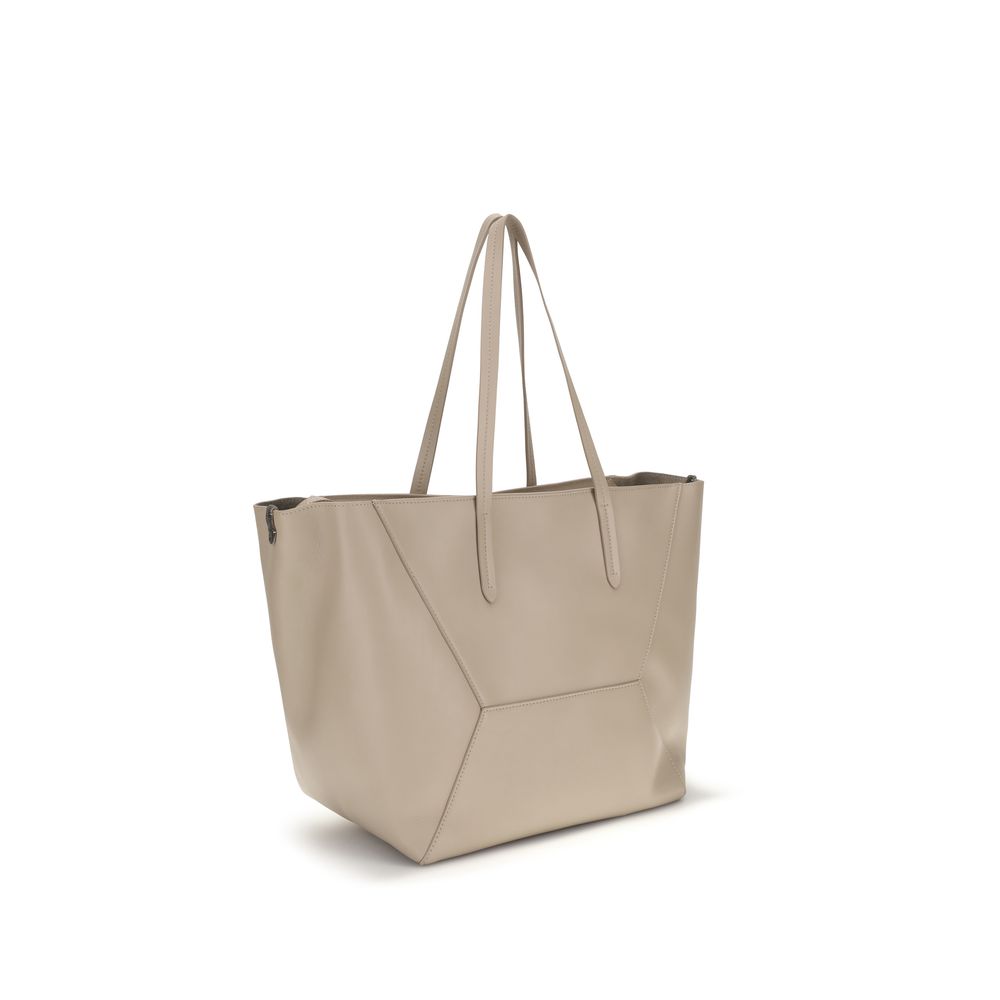 Brunello Cucinelli Beige Calf Leather Bos Taurus Shoulder Bag | Regal Royce
