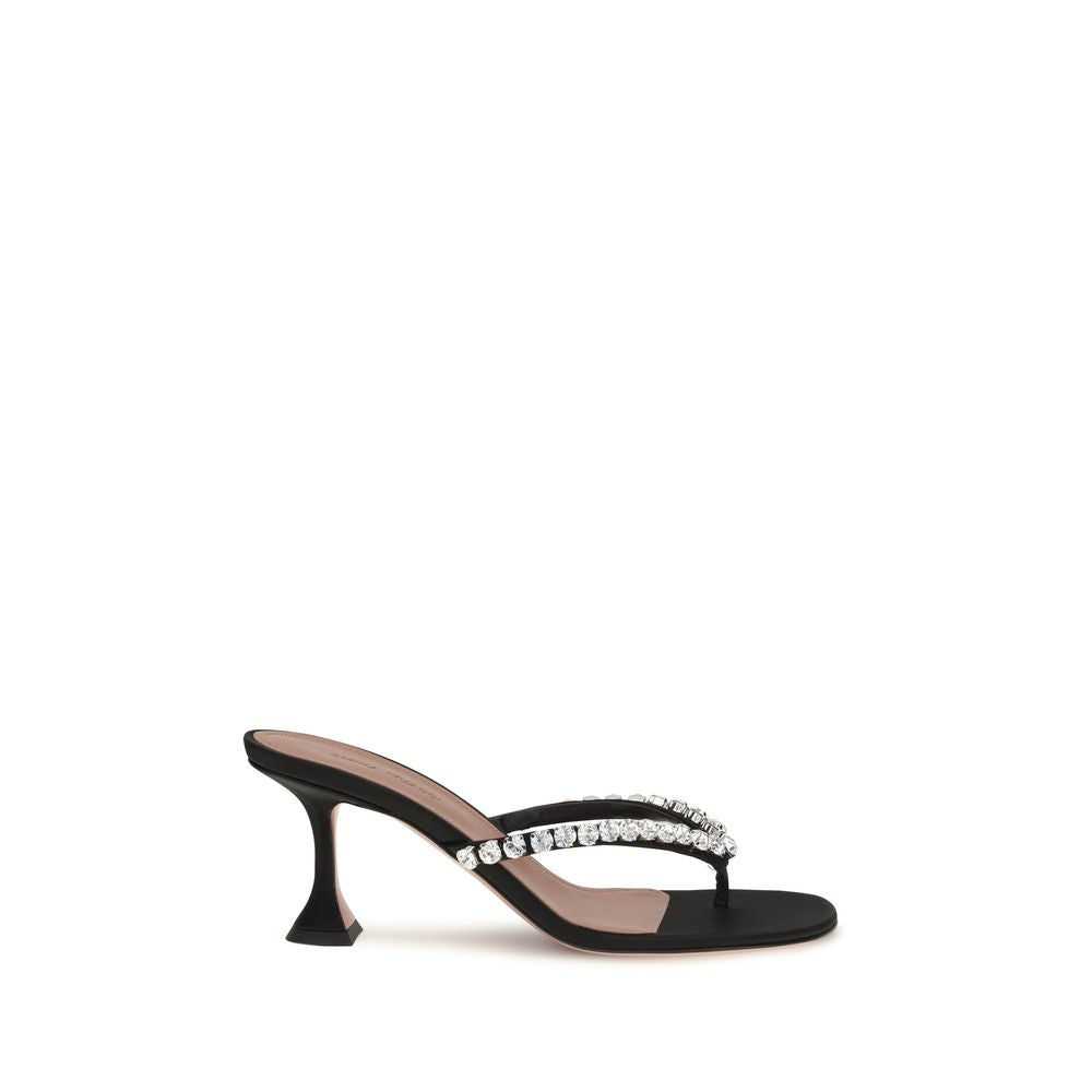 Amina Muaddi Black Silk Stiletto Heel Sandals | Regal Royce