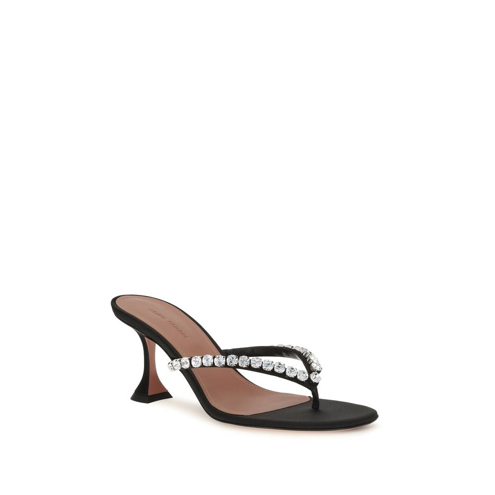 Amina Muaddi Black Silk Stiletto Heel Sandals | Regal Royce