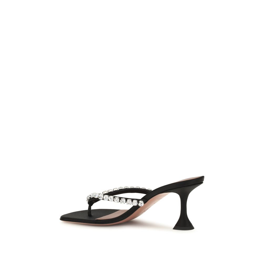 Amina Muaddi Black Silk Stiletto Heel Sandals | Regal Royce