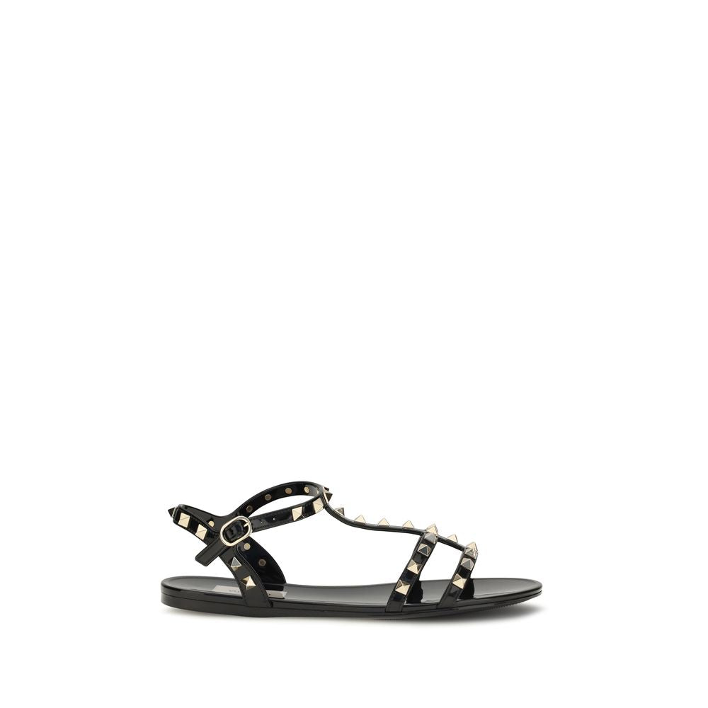 Valentino Garavani Black Rubber Flat Sandals | Regal Royce