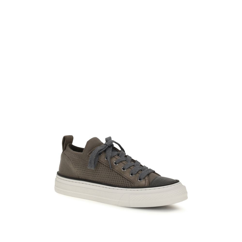 Brunello Cucinelli Brown Cotton Low Top Sneakers | Regal Royce