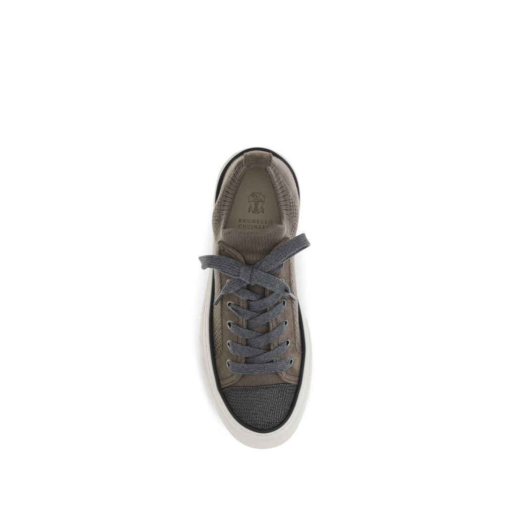 Brunello Cucinelli Brown Cotton Low Top Sneakers | Regal Royce