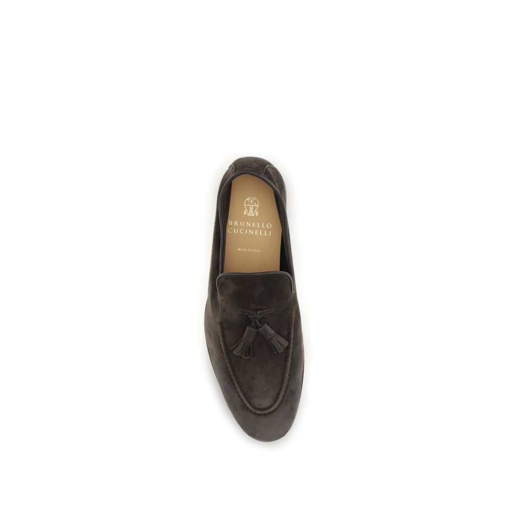 Brunello Cucinelli Beige Calf Leather Bos Taurus Slip-On Loafers | Regal Royce