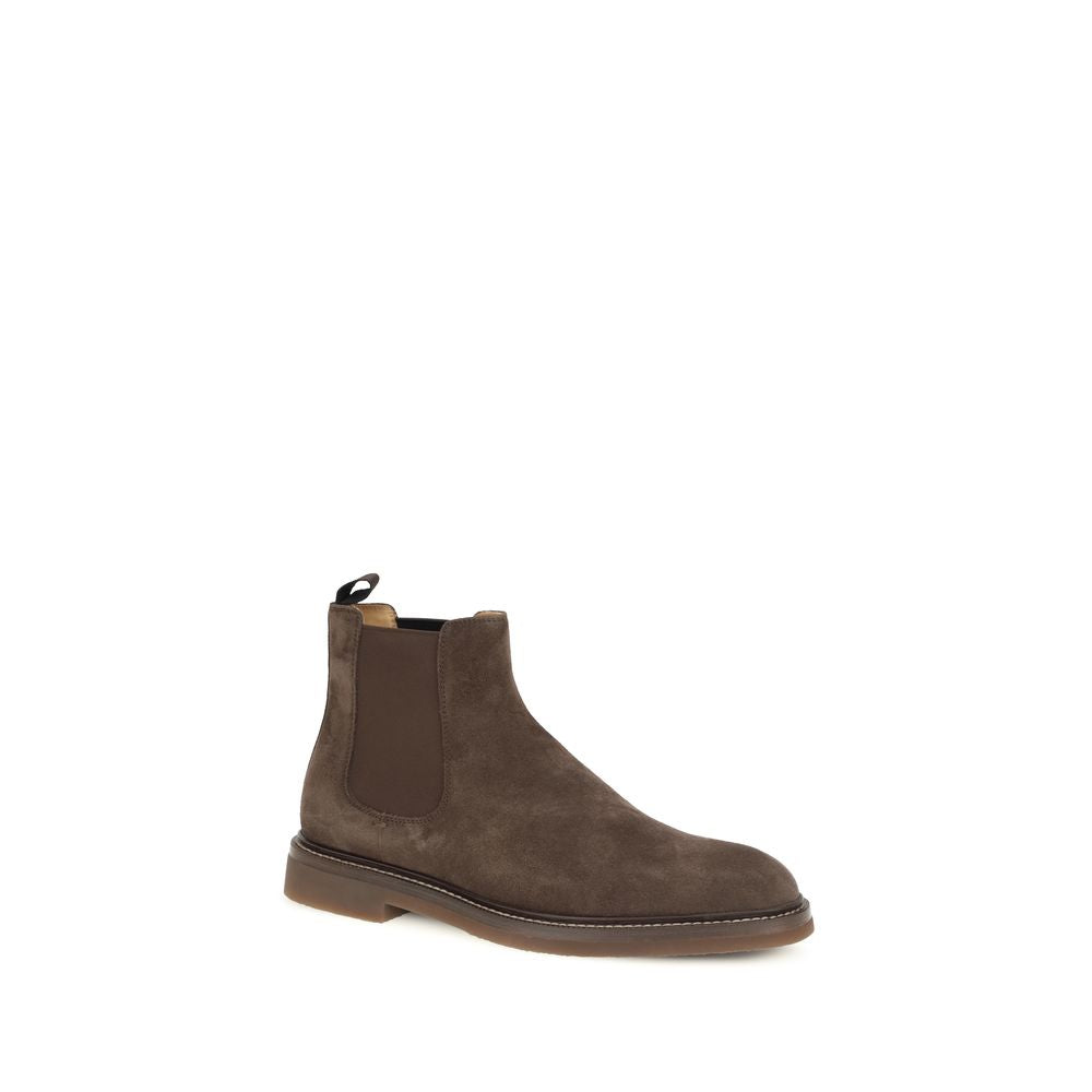 Brunello Cucinelli Brown Calf Leather Bos Taurus Chelsea Boots | Regal Royce