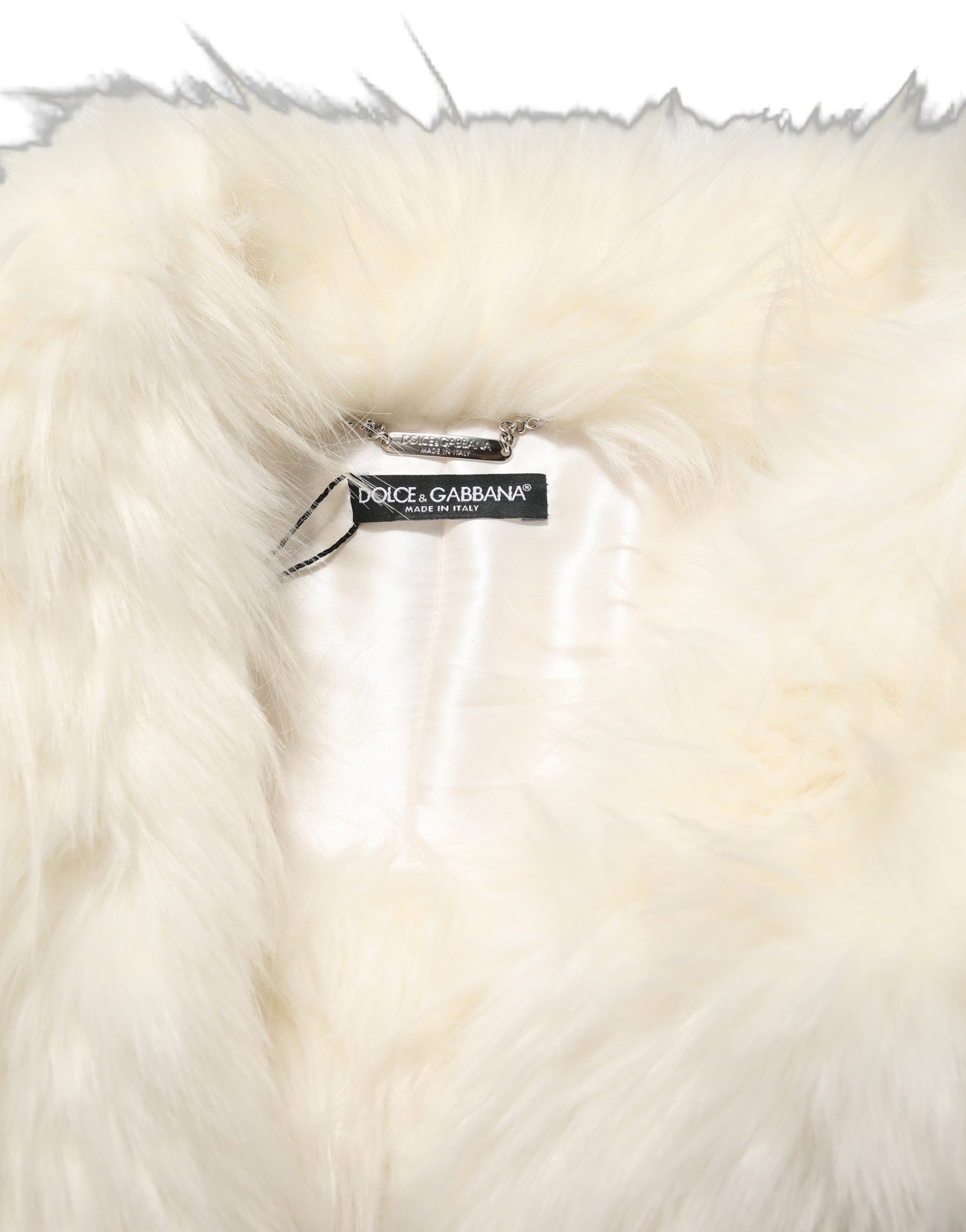 Dolce & Gabbana White Faux Fur Long Sleeves Coat Jacket | Regal Royce