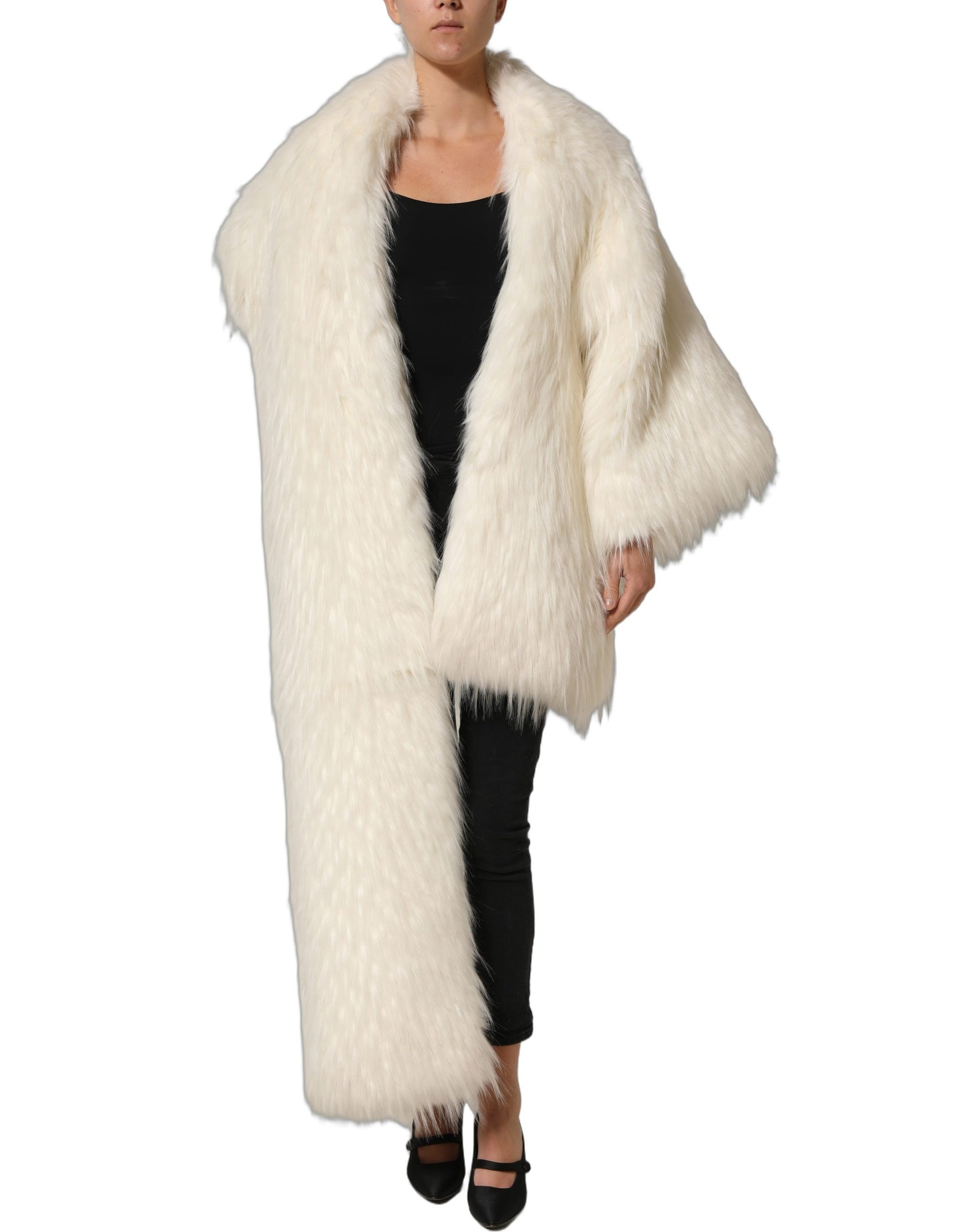 Dolce & Gabbana White Faux Fur Long Sleeves Coat Jacket | Regal Royce