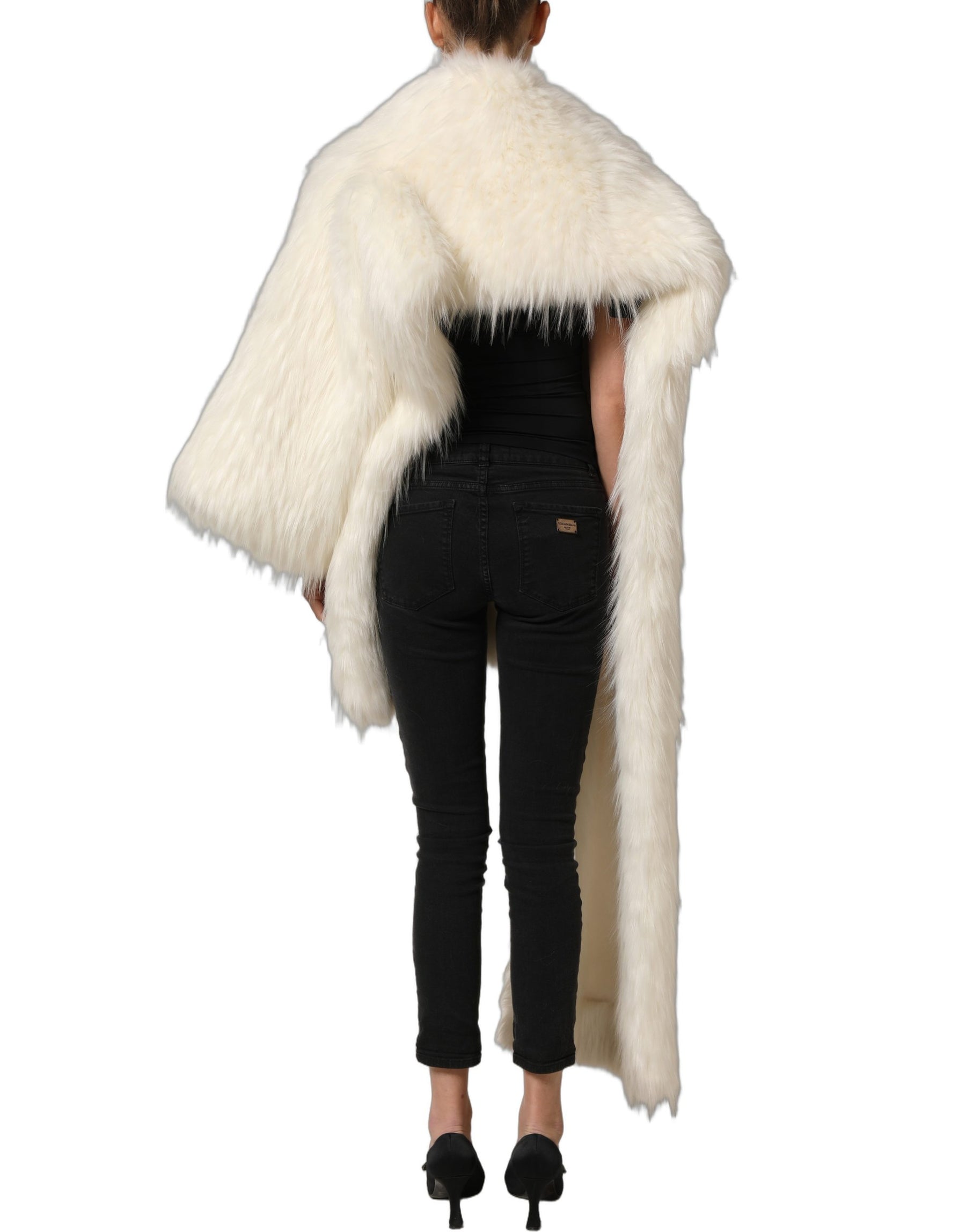 Dolce & Gabbana White Faux Fur Long Sleeves Coat Jacket | Regal Royce