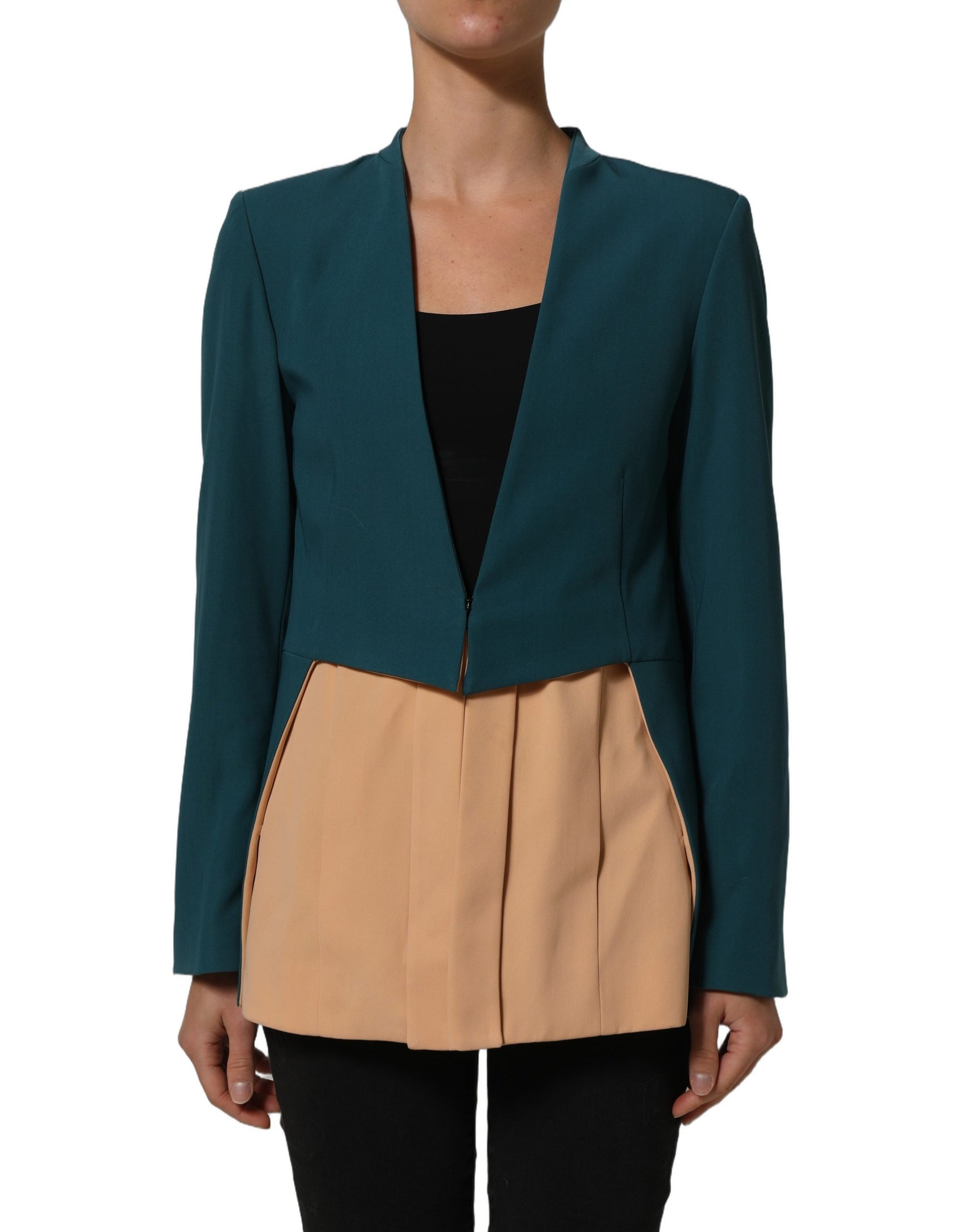 CO|TE Dark Green Beige Polyester Overcoat Women Blazer Jacket | Regal Royce