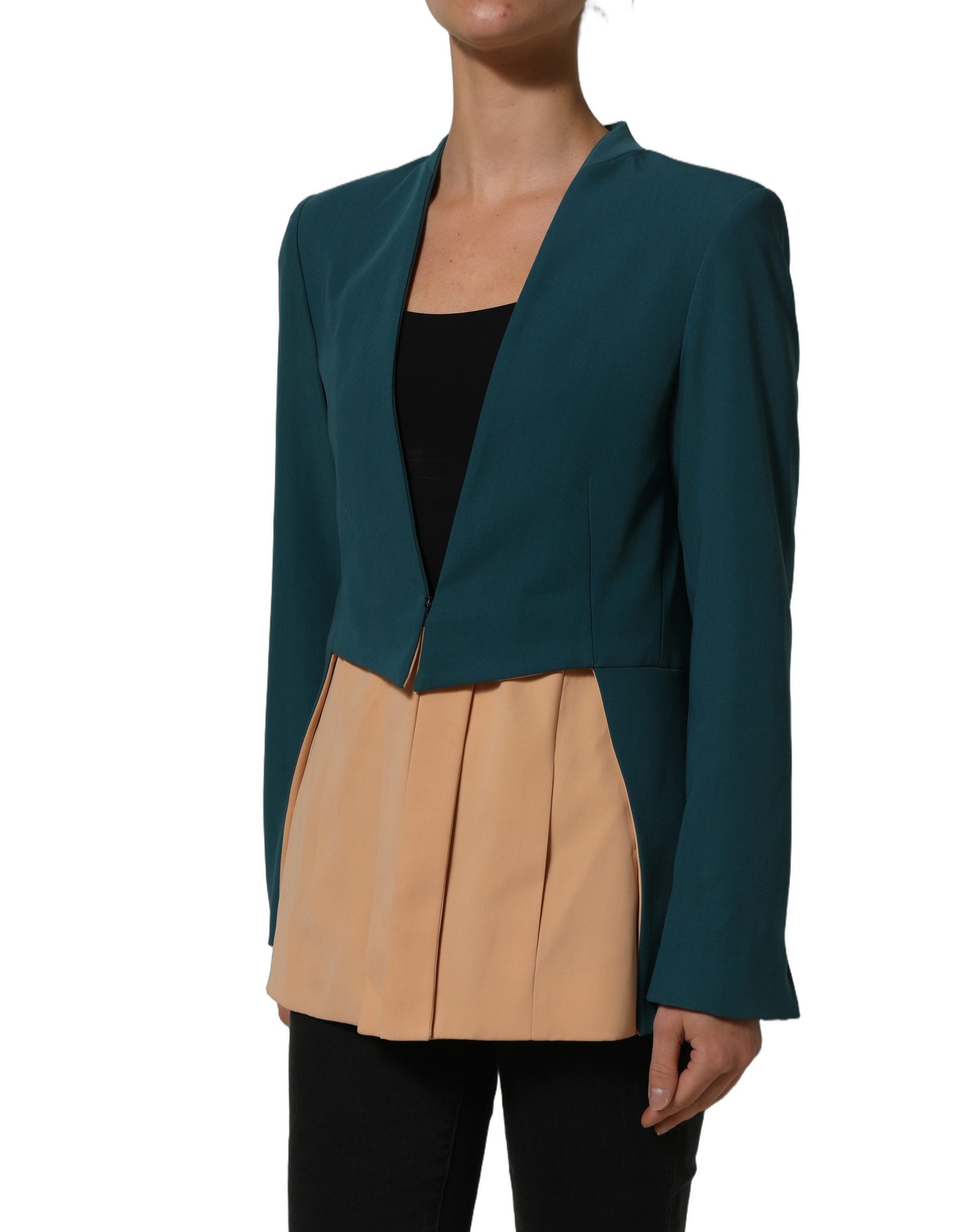 CO|TE Dark Green Beige Polyester Overcoat Women Blazer Jacket | Regal Royce