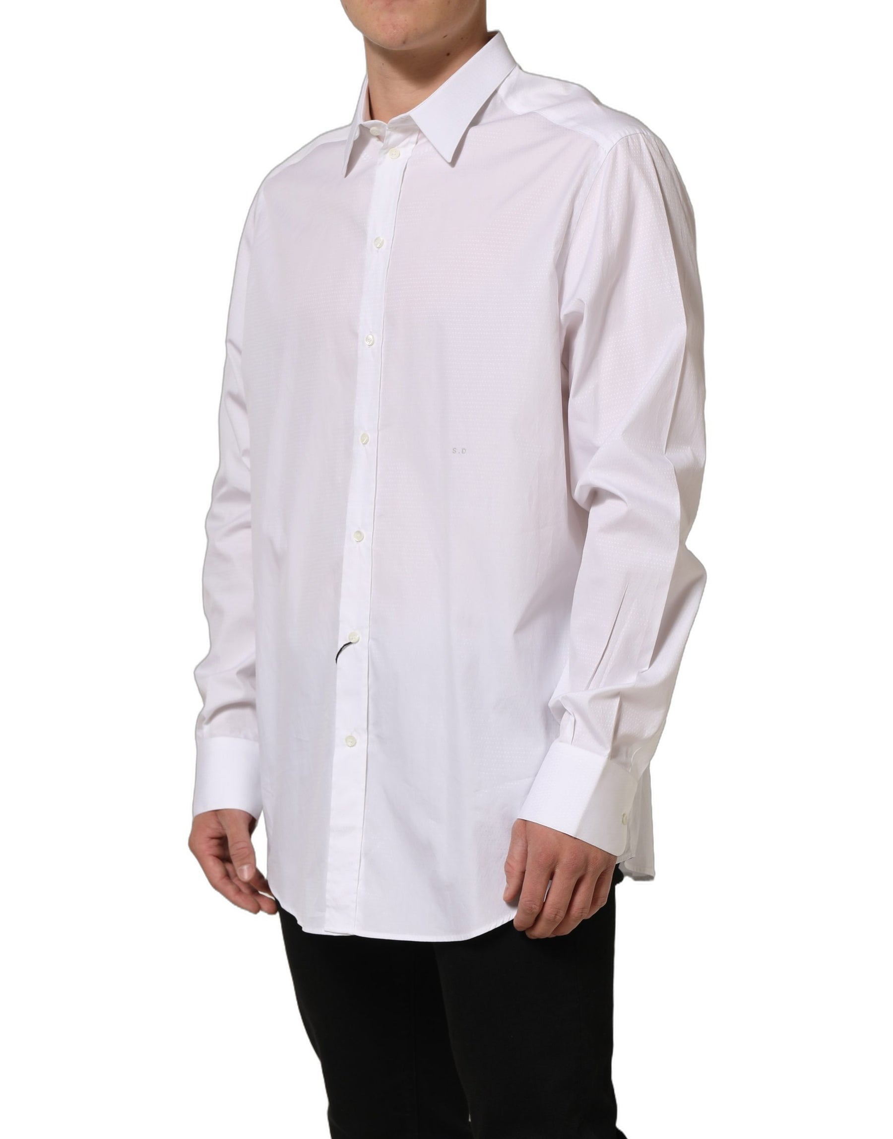 Dolce & Gabbana White Cotton Long Sleeves Men Dress Shirt | Regal Royce