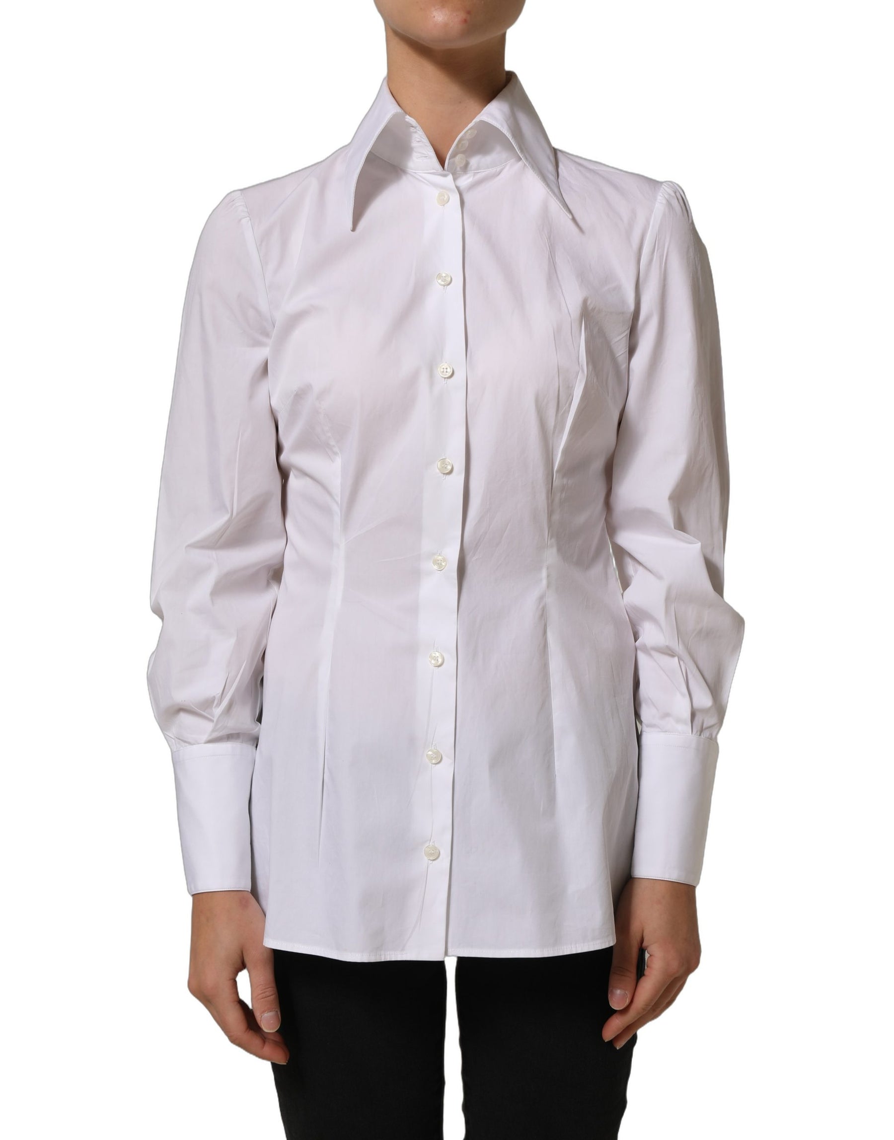 Dolce & Gabbana White Collared Long Sleeves Dress Shirt Top | Regal Royce