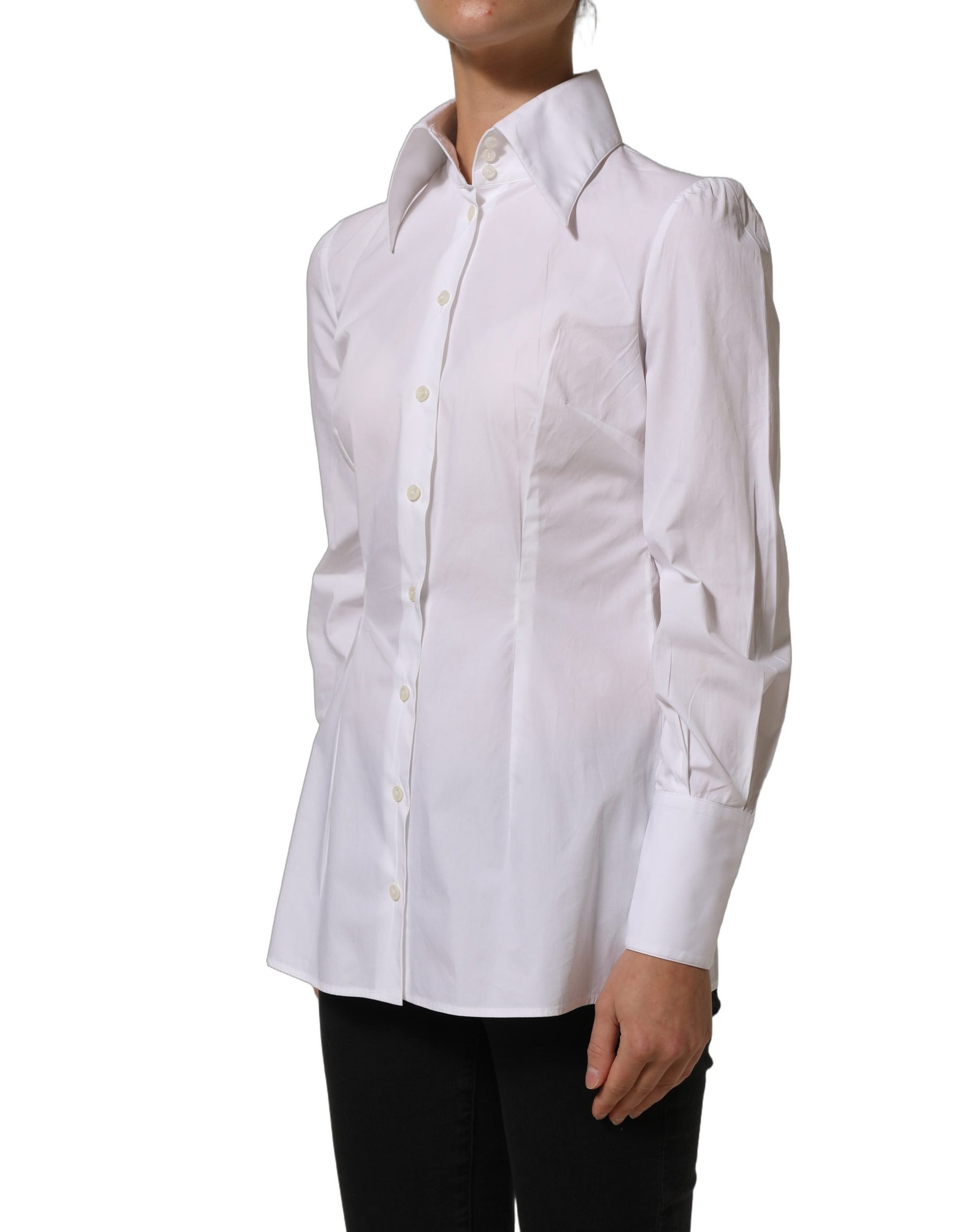 Dolce & Gabbana White Collared Long Sleeves Dress Shirt Top | Regal Royce