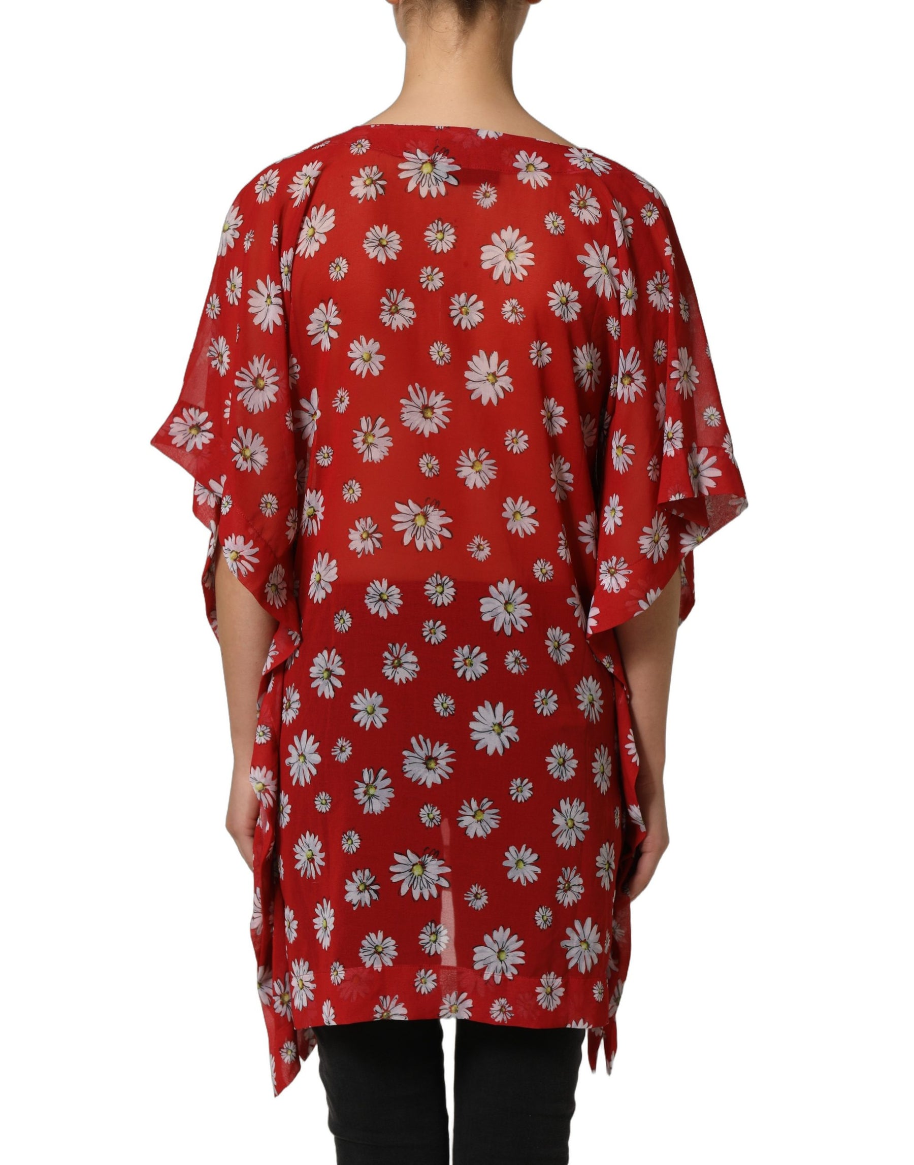 Dolce & Gabbana Red Floral V-neck Polyester Kaftan Blouse Top | Regal Royce