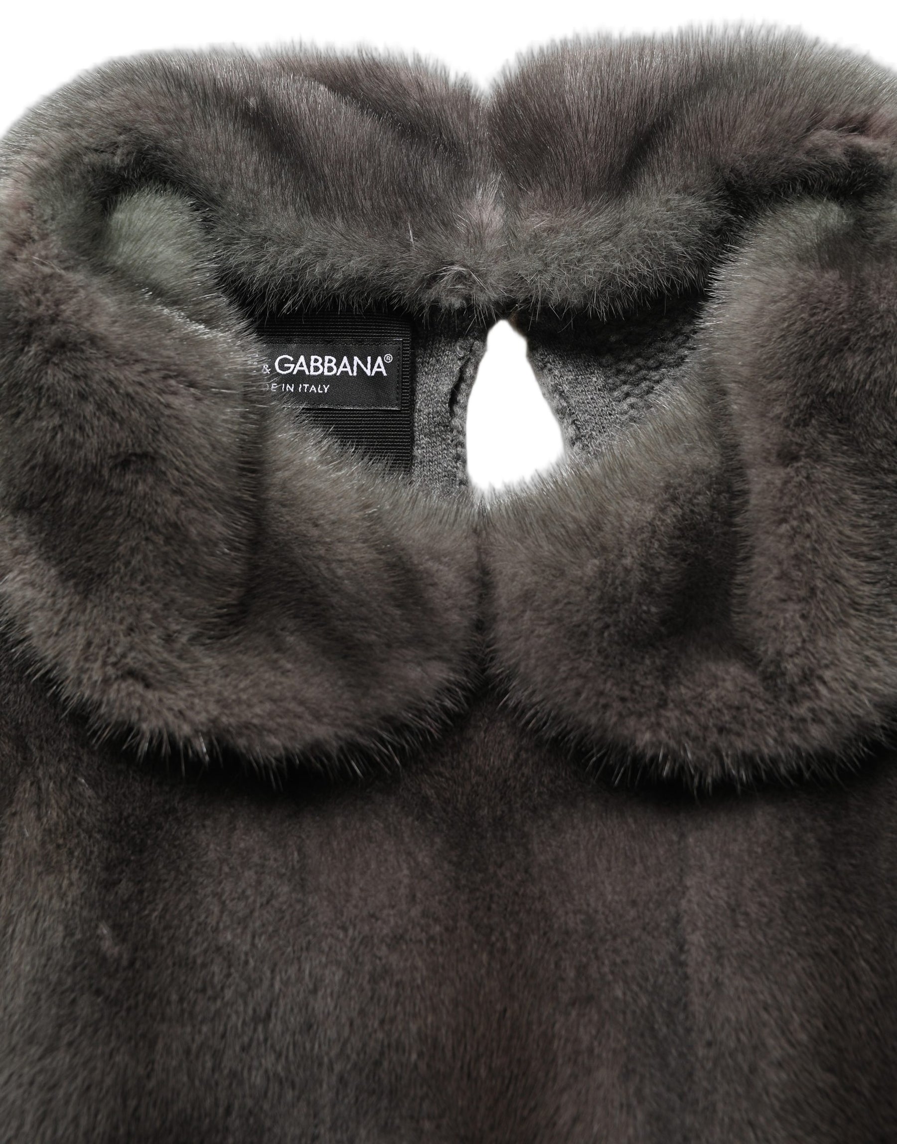 Dolce & Gabbana Dark Gray Mink Fur Round Collar Blouse Top | Regal Royce