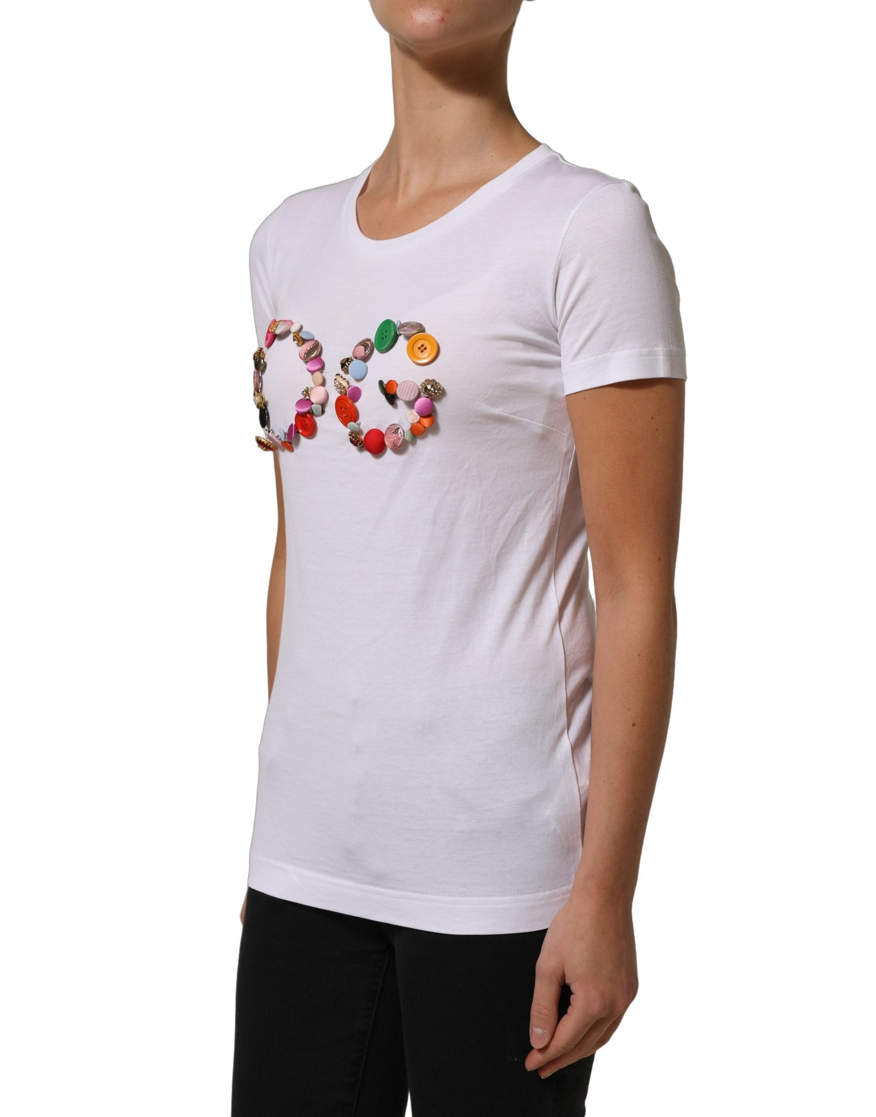 Dolce & Gabbana White DG Logo Embellished Round Neck T-shirt | Regal Royce