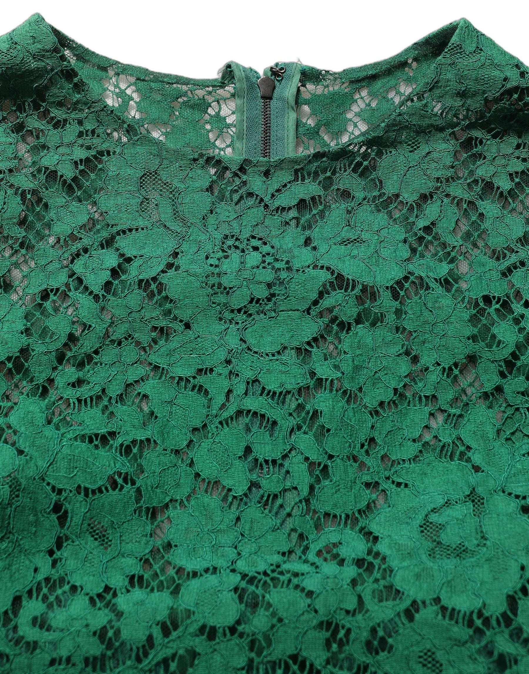 Dolce & Gabbana Green Floral Lace Round Neck Blouse Top | Regal Royce