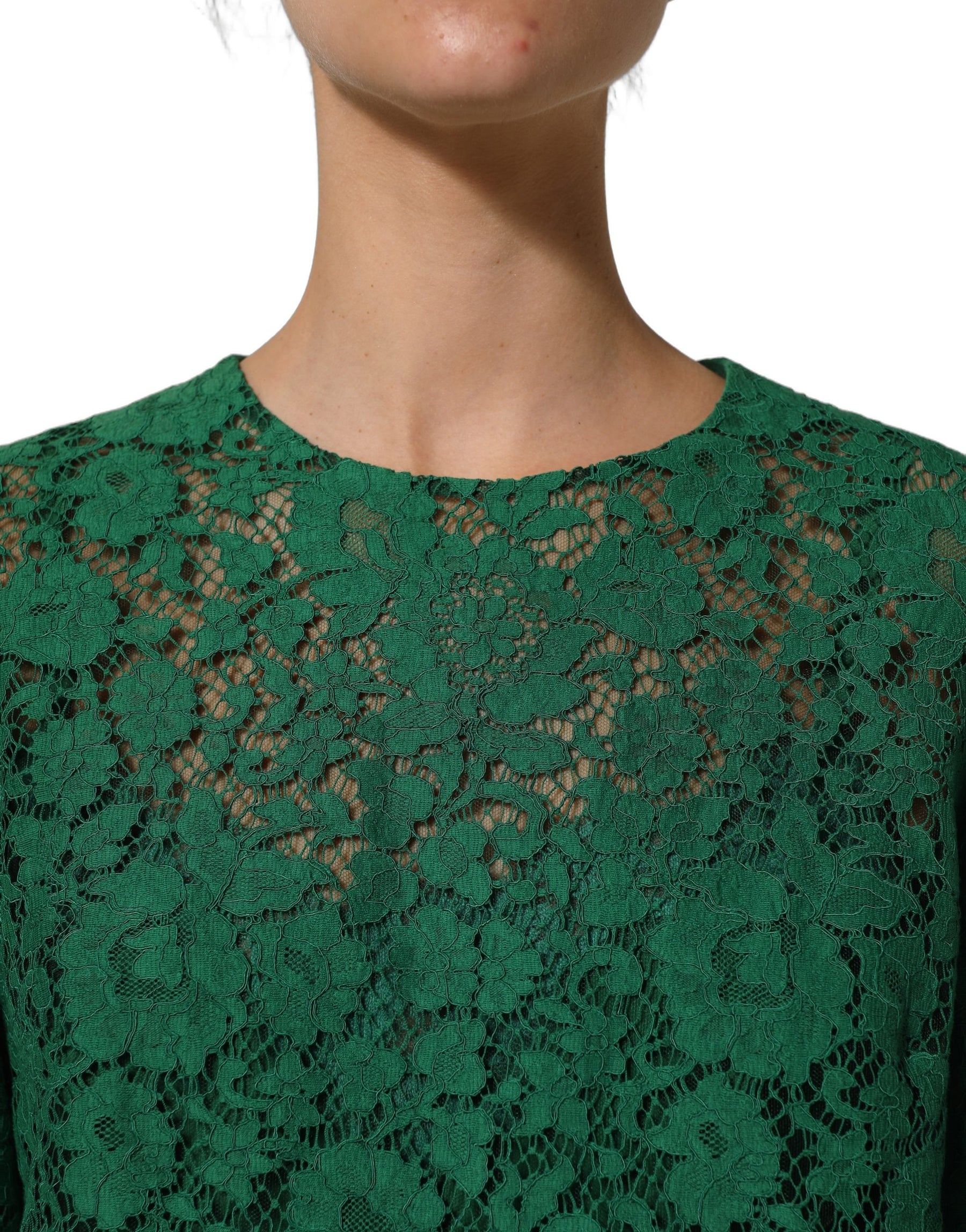 Dolce & Gabbana Green Floral Lace Round Neck Blouse Top | Regal Royce