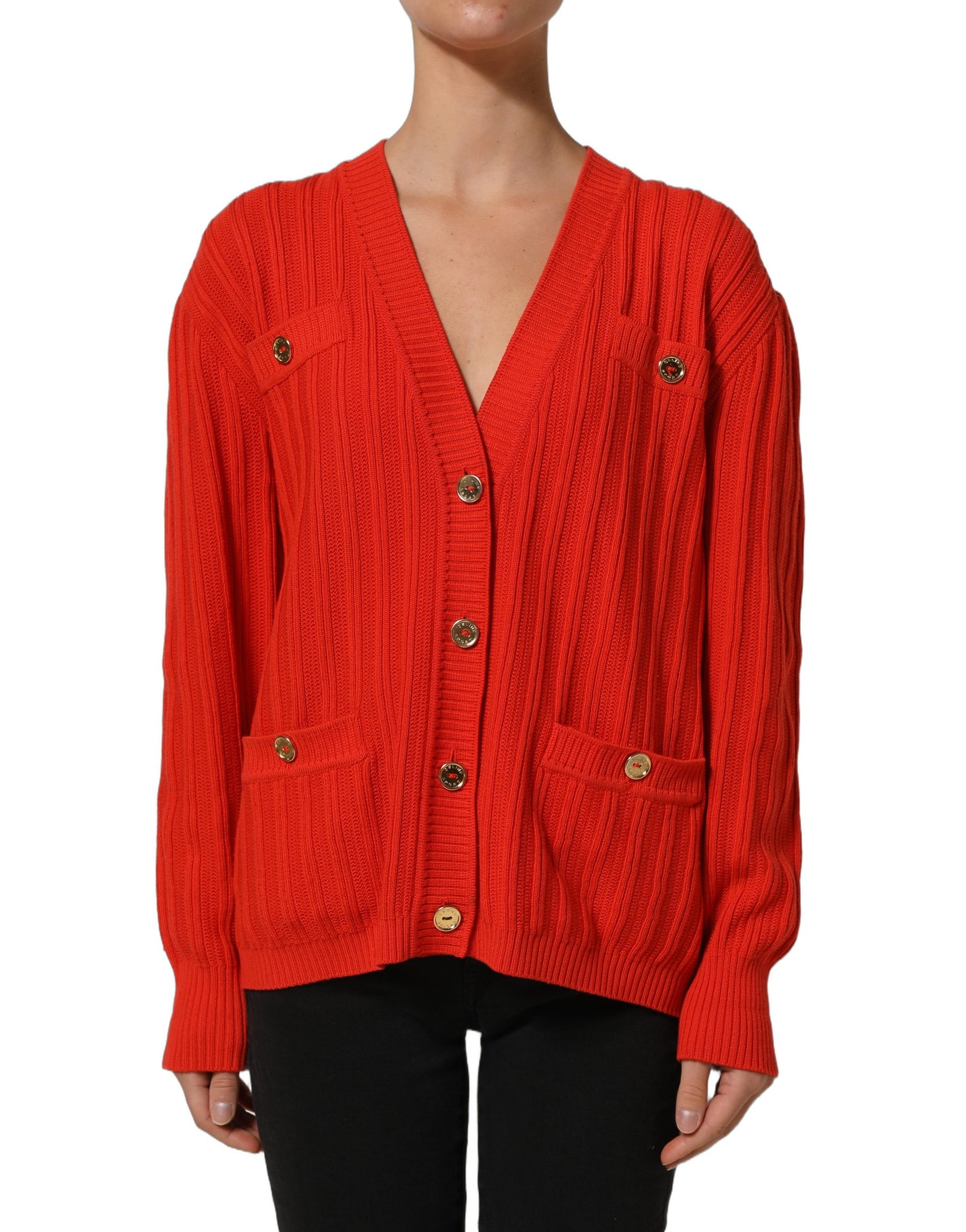 Celine Red Wool Knit ButtonEmbellished Cardigan Sweater | Regal Royce
