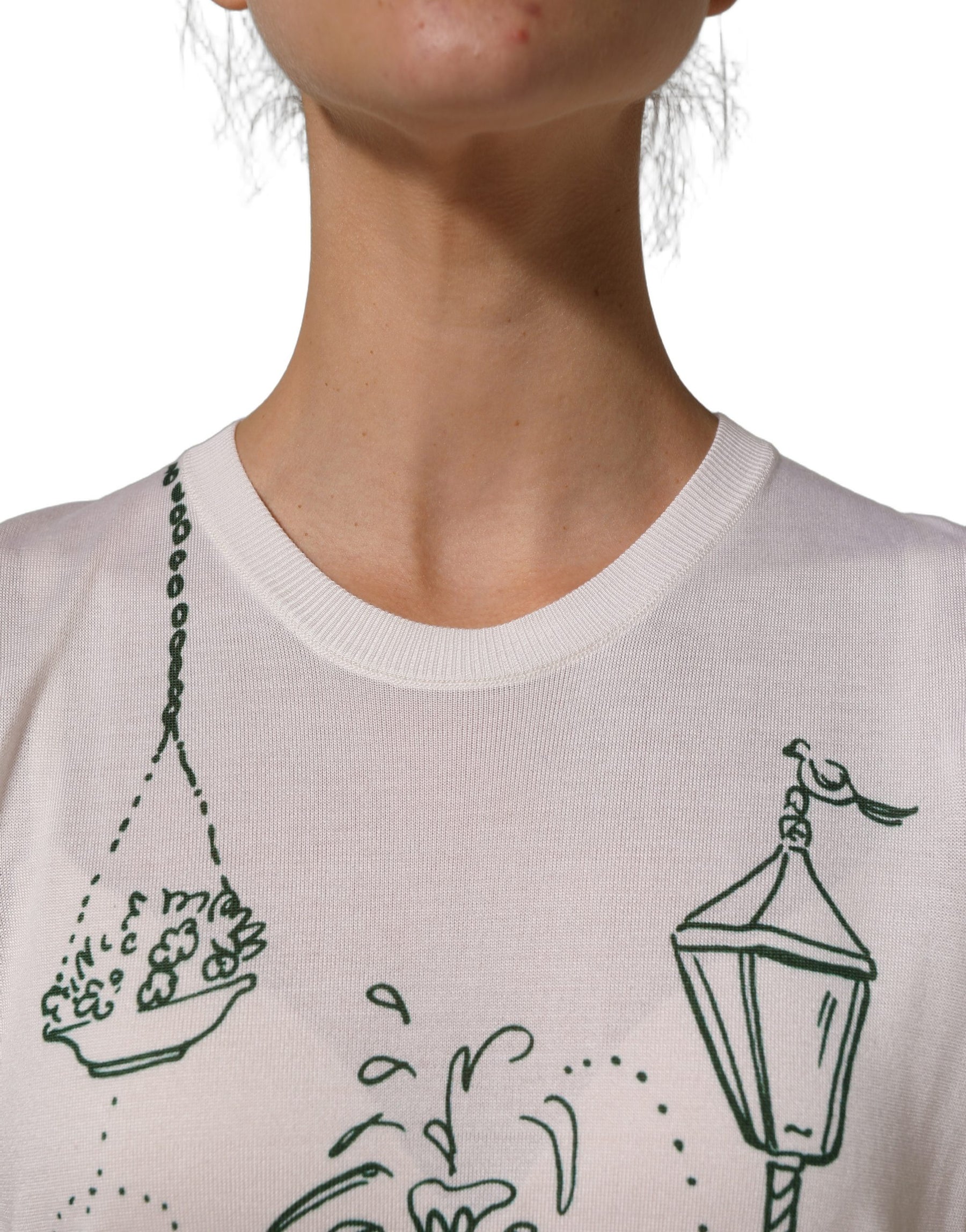Dolce & Gabbana White Silk Knit Garden Fountain Print Tank Top | Regal Royce
