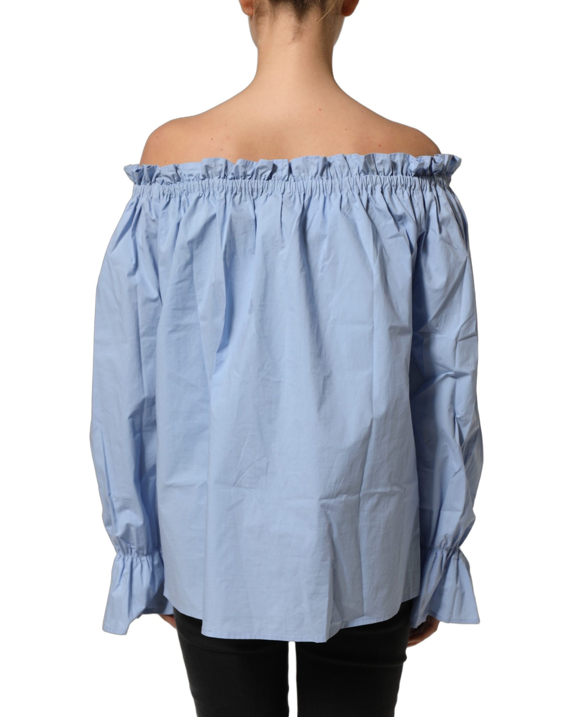 L'Autre Chose Light Blue Cotton Off Shoulder Long Sleeves Top | Regal Royce