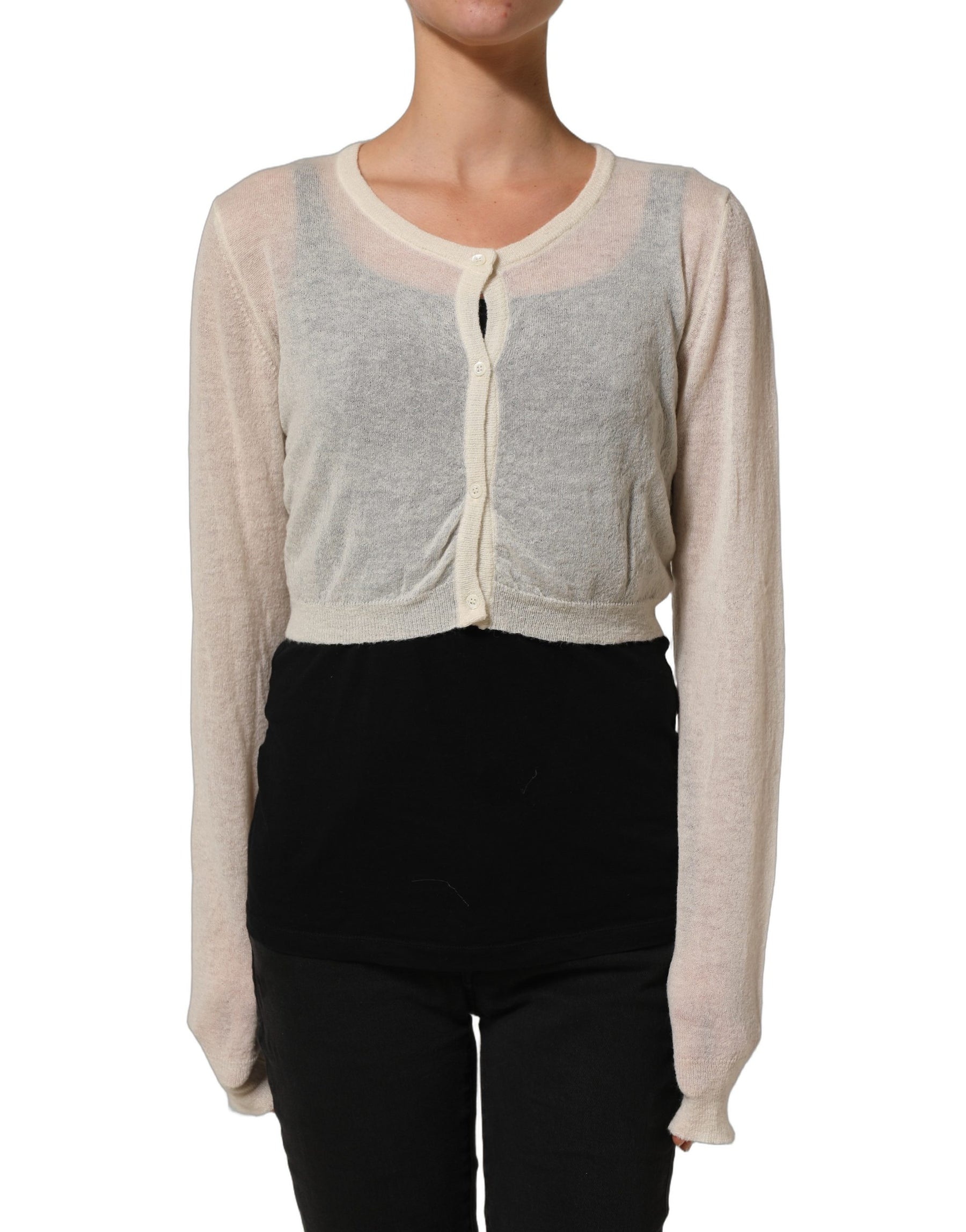 Ermanno Scervino White Knit Cropped Wool Cardigan Sweater | Regal Royce
