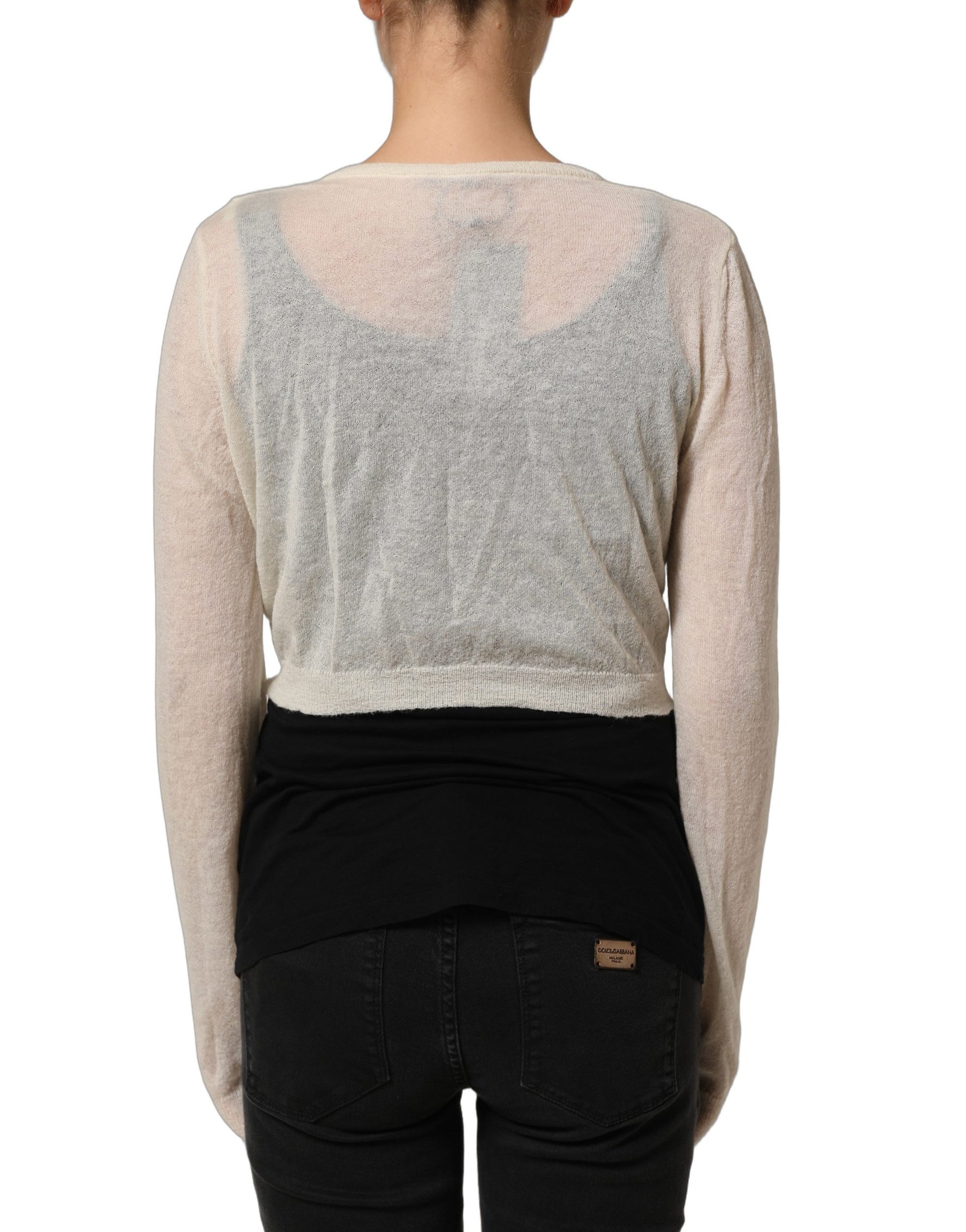 Ermanno Scervino White Knit Cropped Wool Cardigan Sweater | Regal Royce
