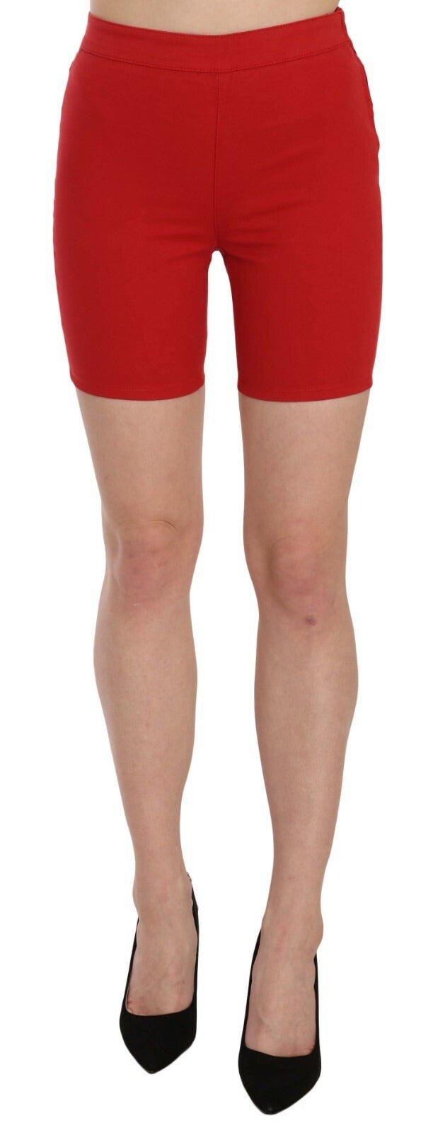 PINKO Red Mid Waist Cotton Stretch Slim Mini Shorts | Regal Royce