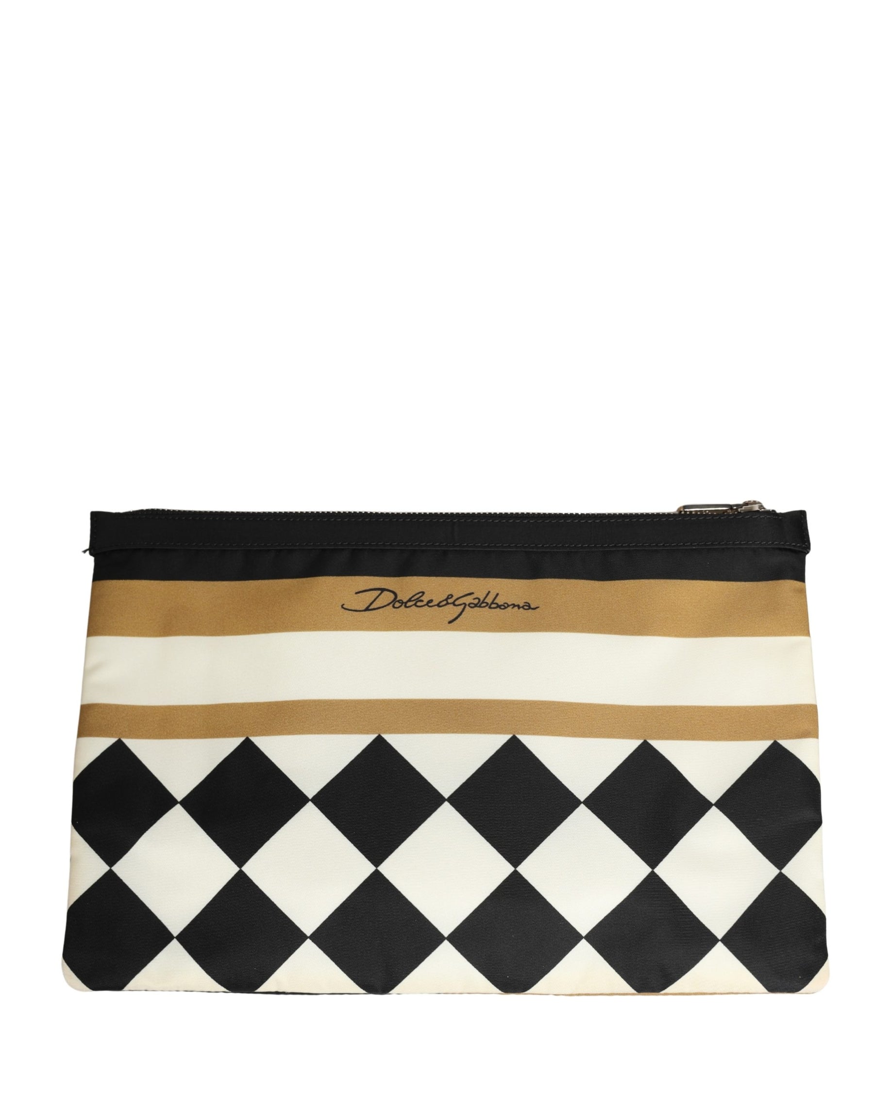 Dolce & Gabbana Multicolor Checkered Logo Print Nylon Clutch Borse Bag | Regal Royce