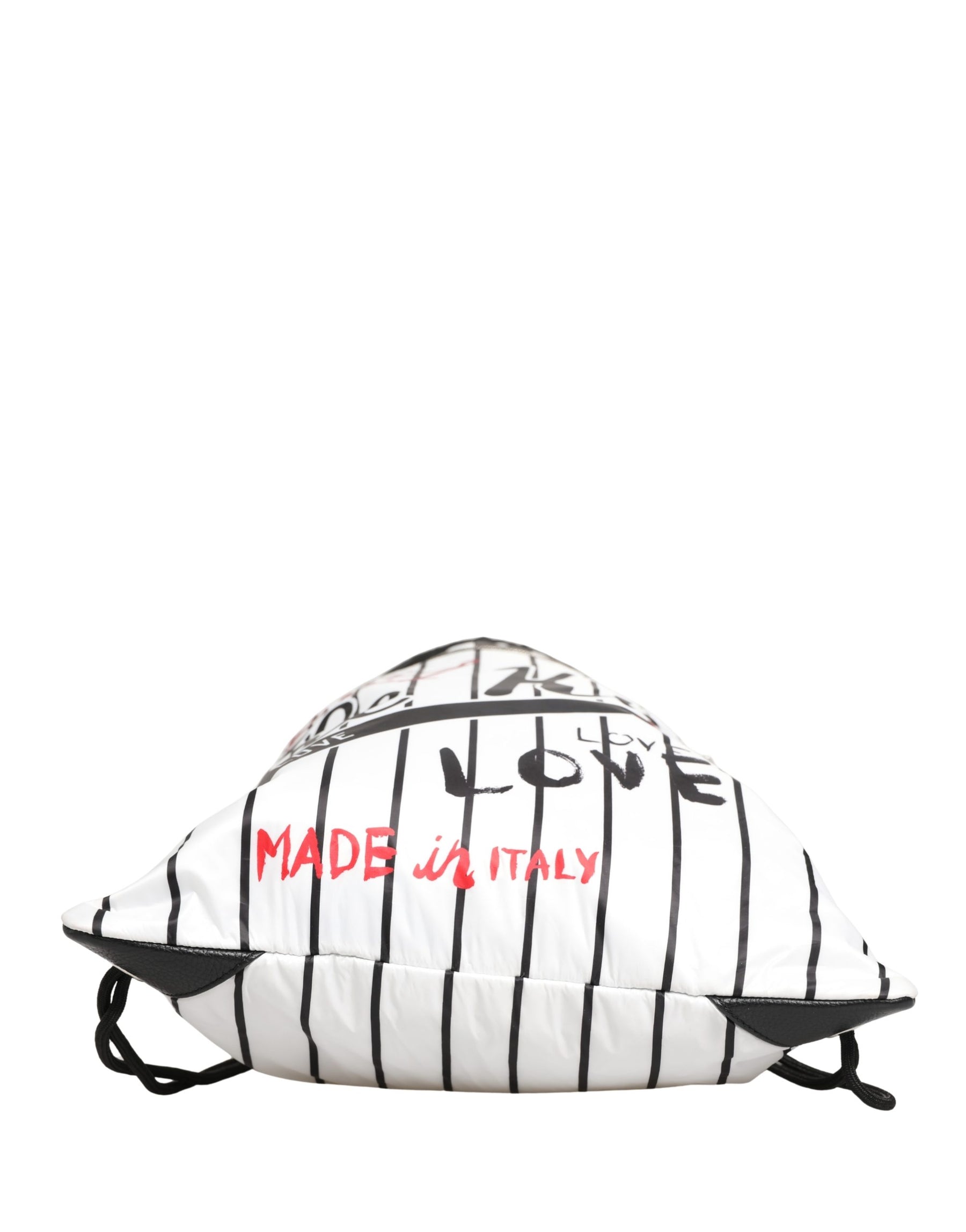 Dolce & Gabbana Black White Striped Polyester Drawstring Backpack Men Bag | Regal Royce