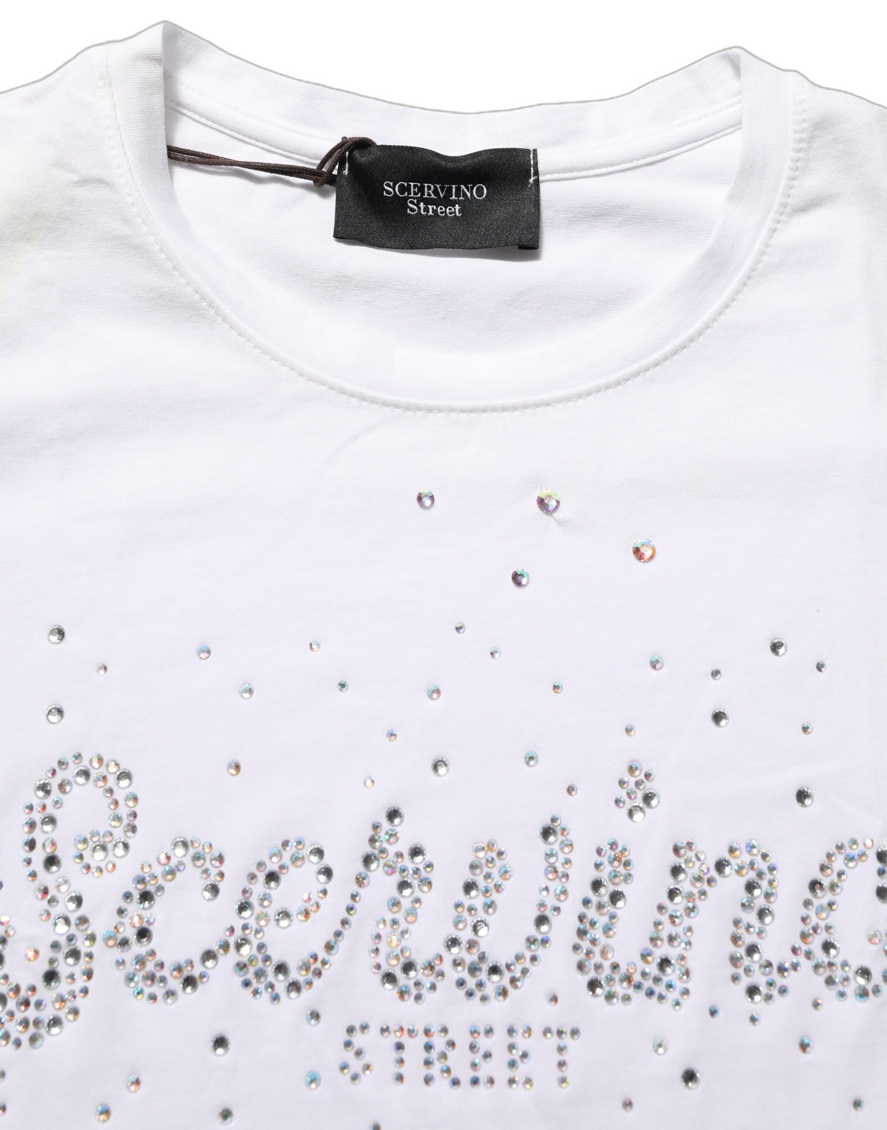 Scervino Street White Crew Neck Short Sleeves Embellished T-shirt | Regal Royce
