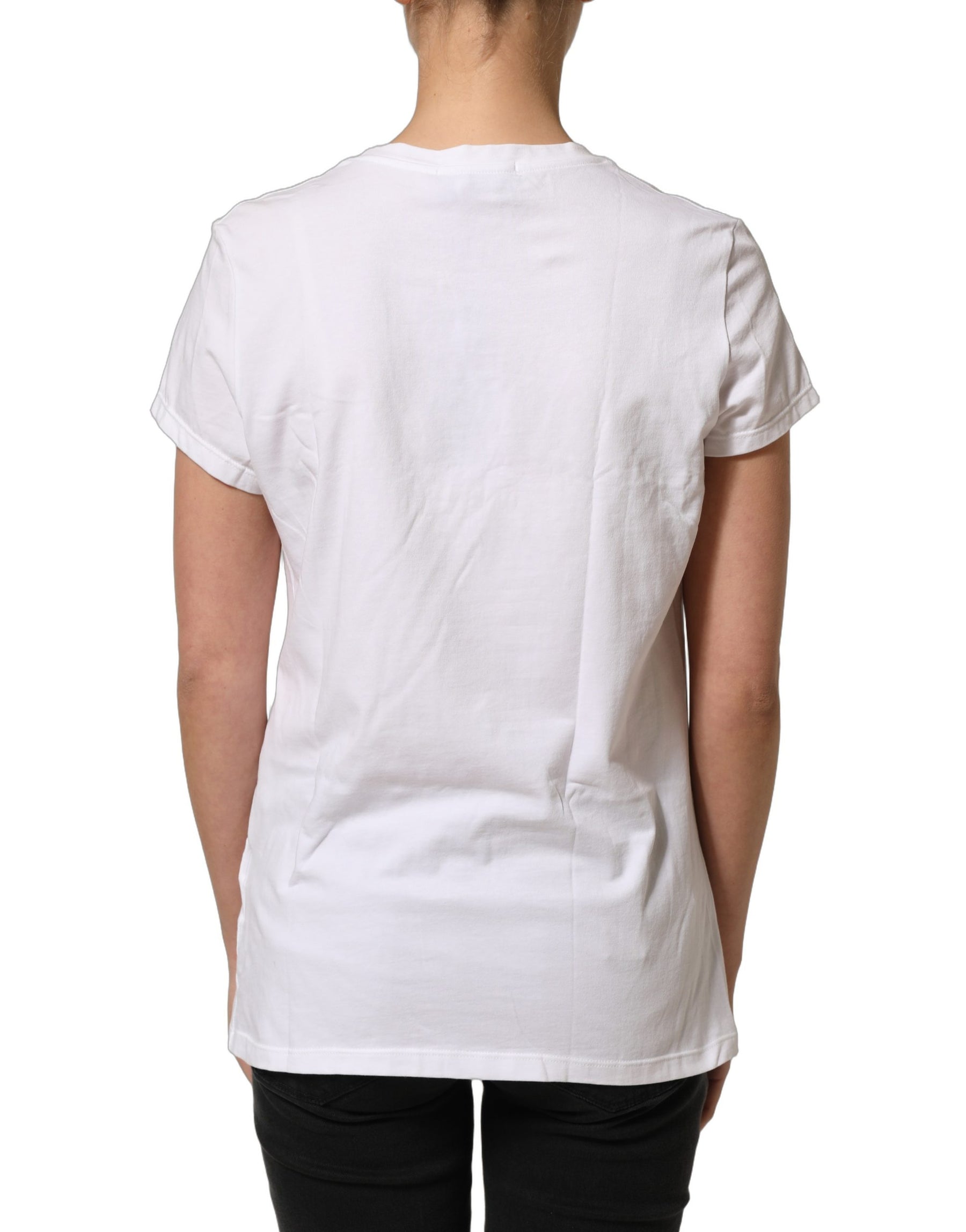 Scervino Street White Crew Neck Short Sleeves Embellished T-shirt | Regal Royce