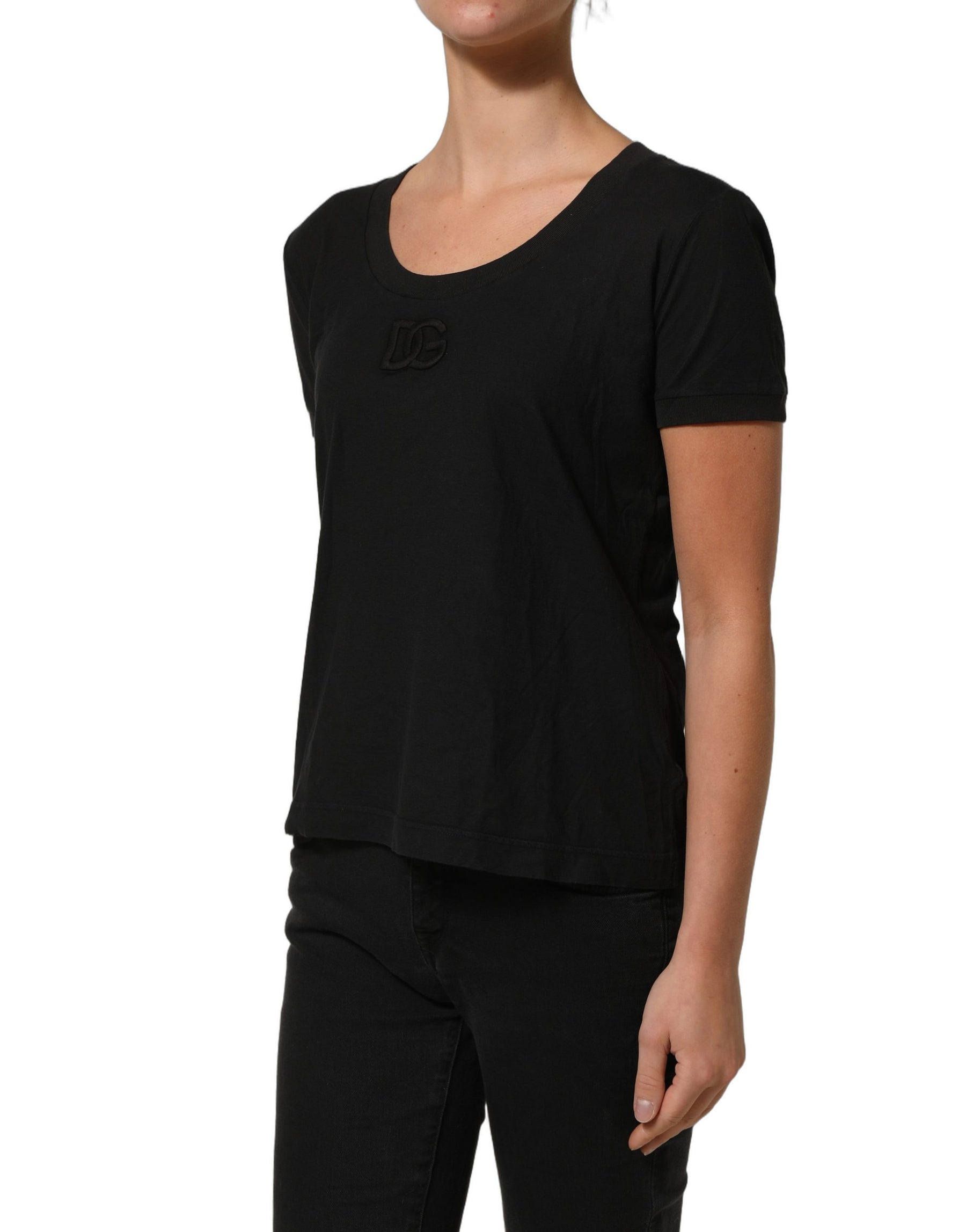 Dolce & Gabbana Black DG Logo Cotton Round Neck Tee T-shirt | Regal Royce