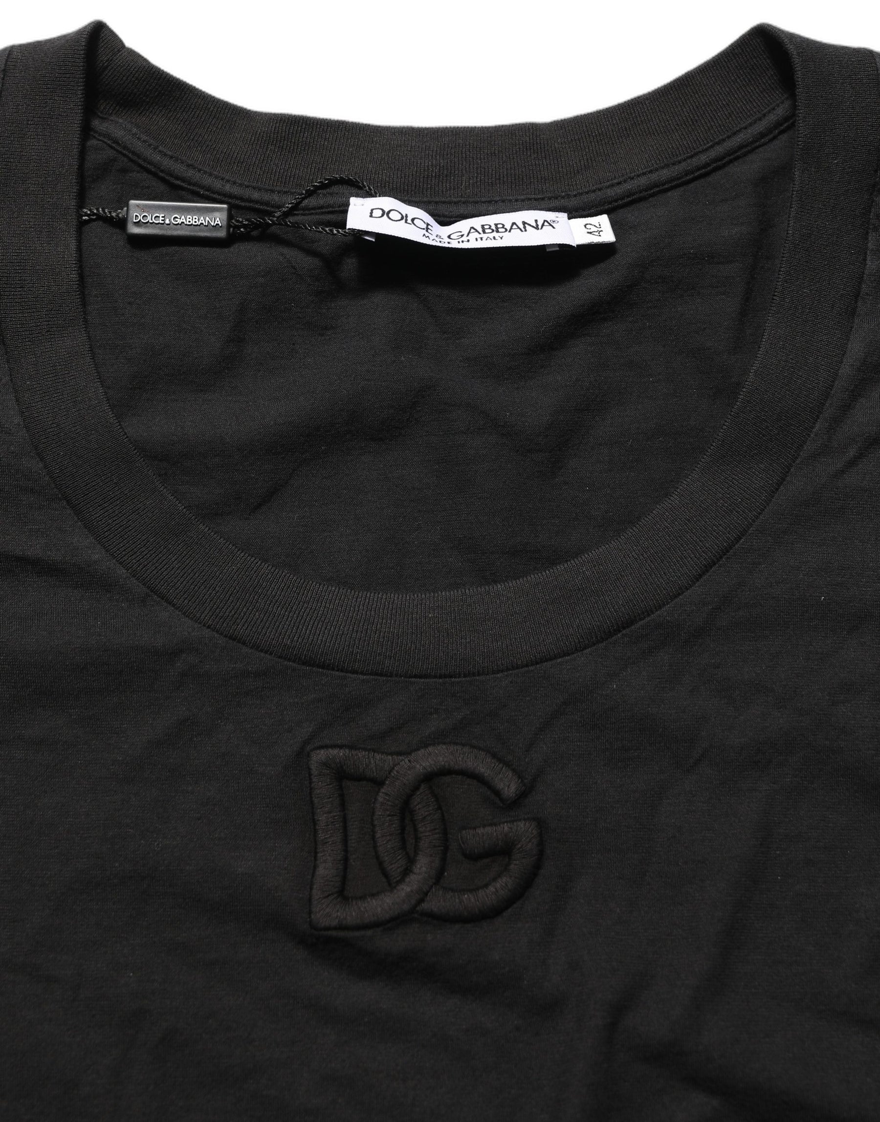 Dolce & Gabbana Black DG Logo Cotton Round Neck Tee T-shirt | Regal Royce